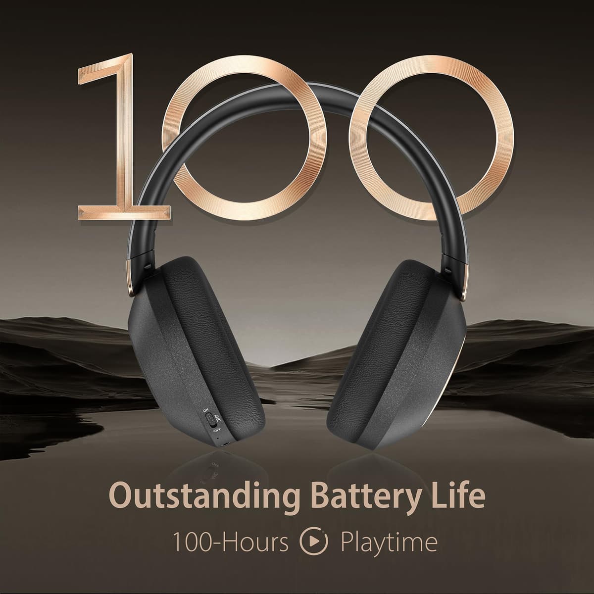 Rebocico Active Noise Cancelling Headphones, 100H Playtime Headphones Wireless Bluetooth, with Microphone, Over- Ear Deep Bass,Fast Charging for Travel,Office,Home — view 4