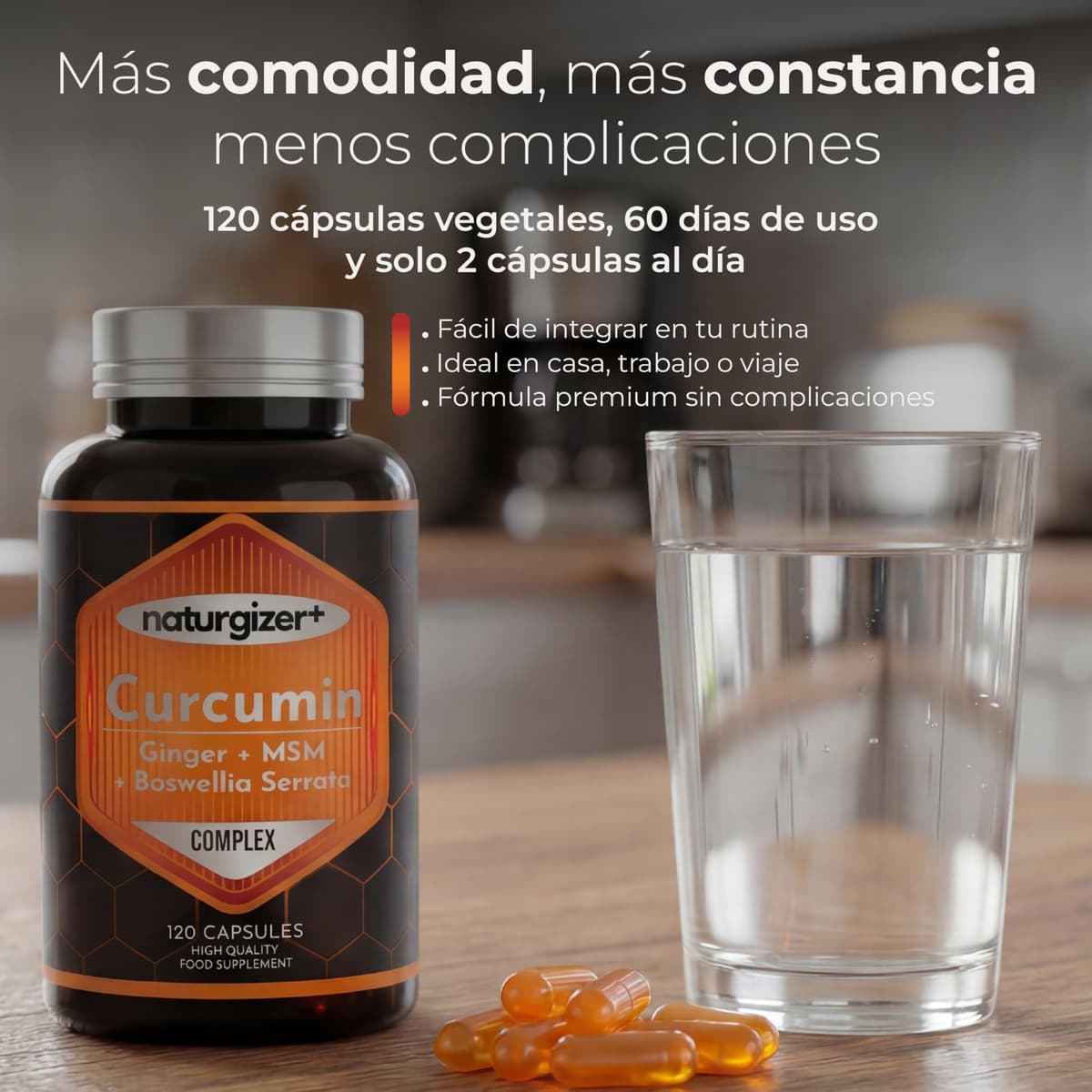 Cúrcuma LIPOSOMAL Complex con Jengibre, Boswellia, MSM | Alta Absorción | Apoyo Premium para Articulaciones, Músculos y Digestión | Curcumina en Cápsulas Vegetales |120 Cápsulas (60 Días) Naturgizer+ — view 5