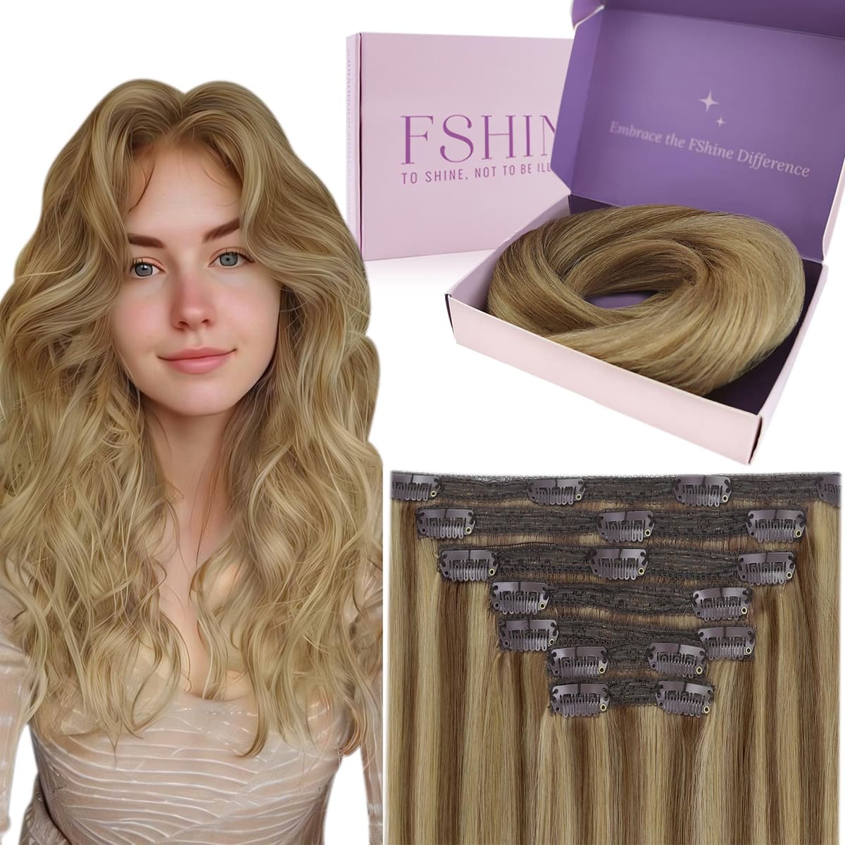 Fshine Clip in Hair Extensions Human Hair Copper Hair Extensions 18 Inch 120 g 7 pcs Color 330 Natural Straight Hair Extensions for Women Real Human Hair — view 35
