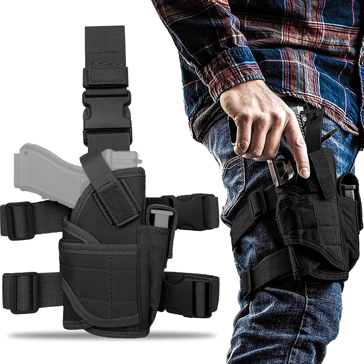 Funda Táctica para Pierna, Funda para Muslo, Funda para Pistola Militar para Exteriores, Funda para Pistola de Nailon 900D, Arnés de Pierna Ajustable para Pistolas Glock Grandes y Medianas
