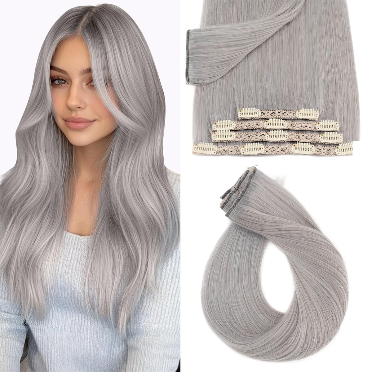 Silk-co 10inch Hair Extensions Clip in Hair Extension Human Hair #04 Medium Brown -Basic Thickness-Thin Weft- 8 Pieces Real Remy Straight Hair Extensions[50g] — view 73