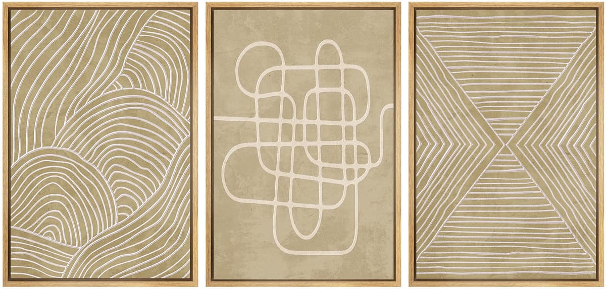 SIGNWIN Framed Canvas Print Wall Art Set Blue White Grunge Geometric Pattern Abstract Shapes Cozy Neutral Decorative Contemporary Minimal for Living Room, Bedroom, Office - 24"x36"x3 Natural — view 120