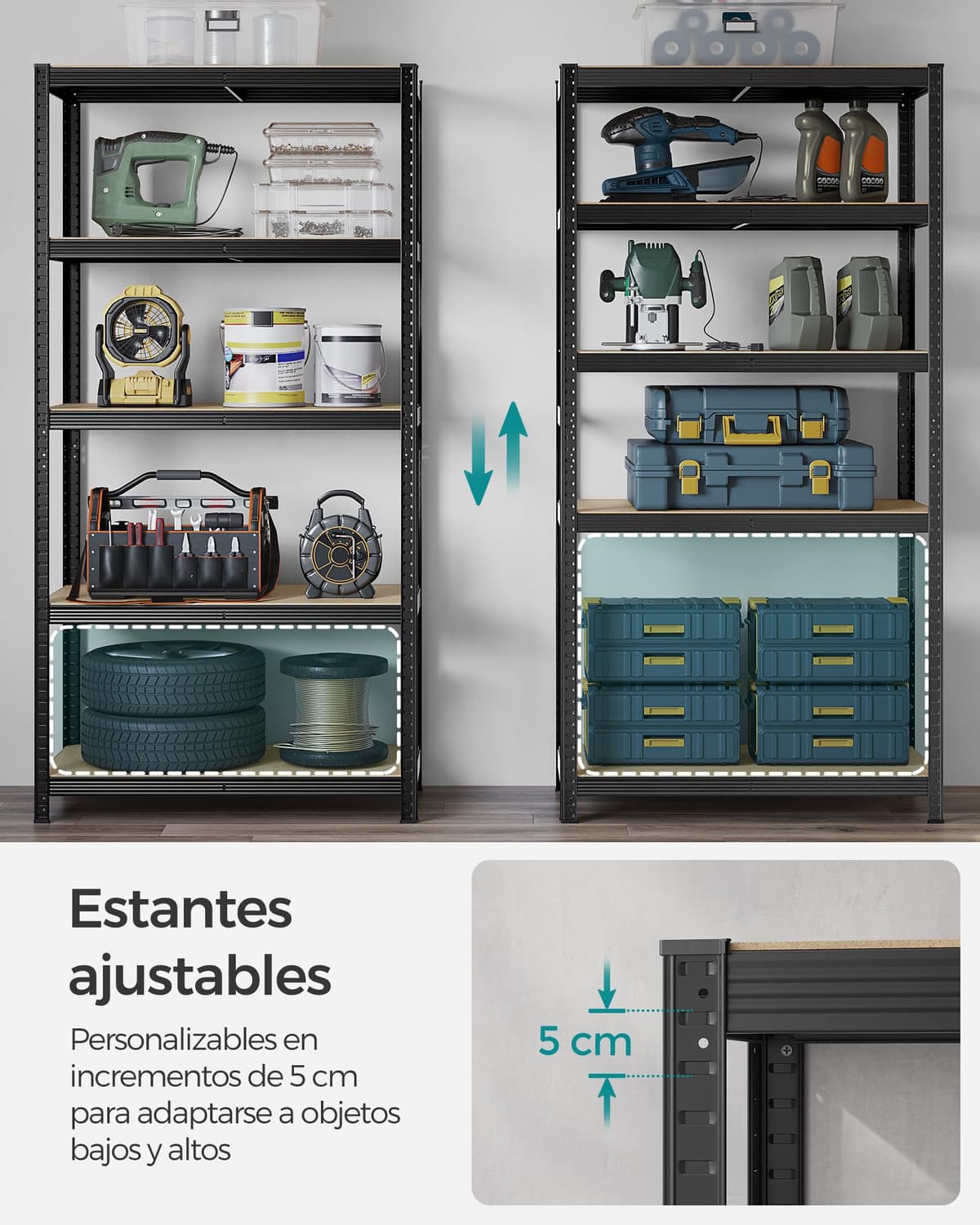 SONGMICS Estantería Pesada de 5 Niveles, Estantería de Acero, Montaje Rápido, Garaje, Almacén, Trastero, Carga de 600 kg, 50 x 100 x 200 cm, Negro GLR050B01 — view 5