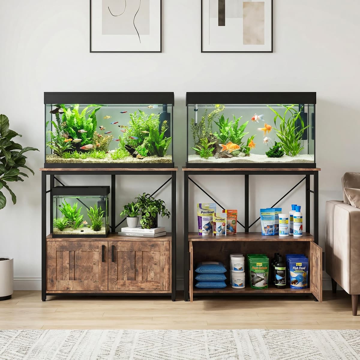 GarveeHome Estante resistente para acuario 40-50 galones con gabinete – Soporta hasta 300 kg – Organizador práctico para peceras, terrarios y accesorios – Ideal hogar y oficina – Marrón — view 3