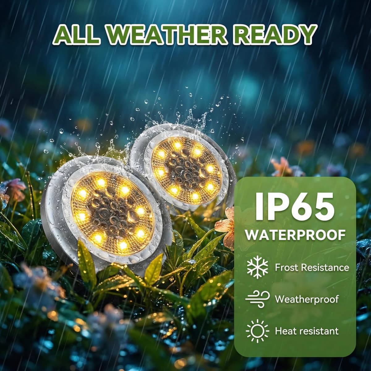 ZFITEI 8 Pack Solar Ground Lights Outdoor,8 LED Solar Garden Lights with 600mAh Battery & 8H Runtime for Lawn,Pathway（Warm White ） — view 4
