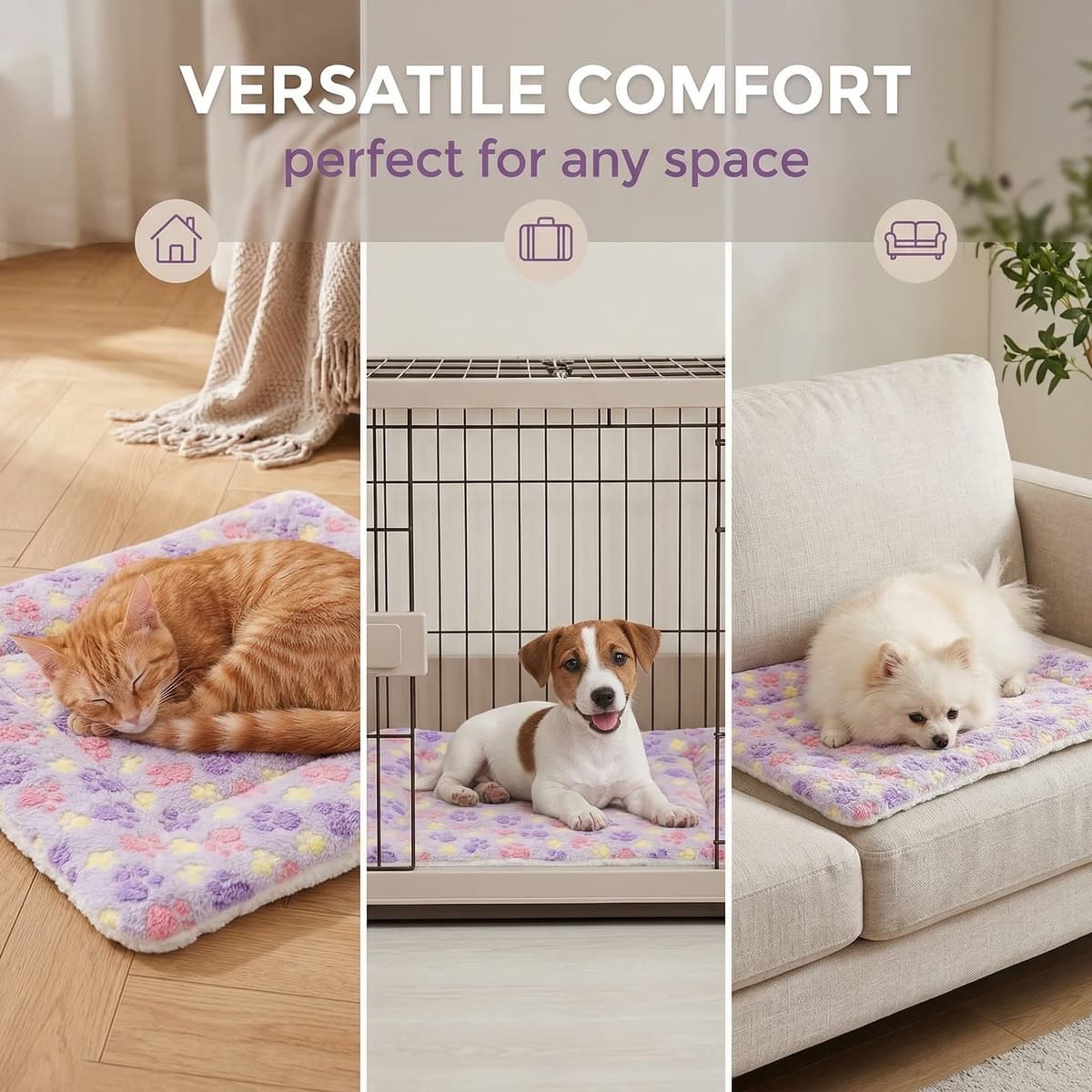 Manta Suave para Perros y Gatos con Estampado de Huellas Moradas, Alfombrilla Mullida y Lavable para Mascotas, Colchón Cómodo para Sofá, Cama y Transportín, Accesorio Versátil de Descanso — view 4