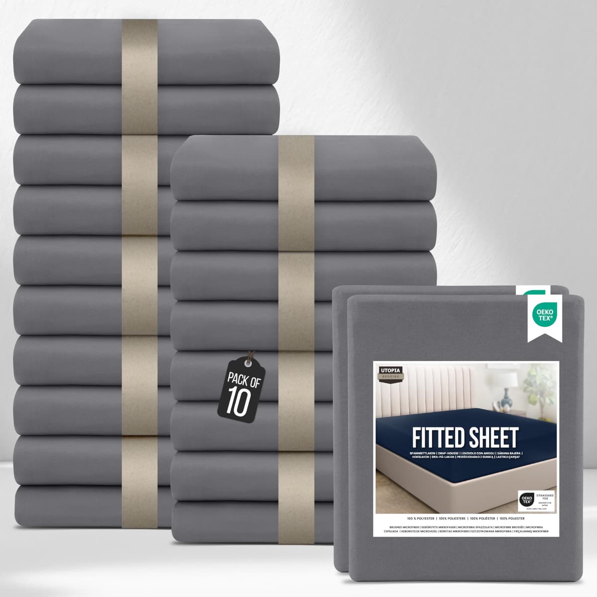 Utopia Bedding Fitted Sheet Single (2 Pack), White - Deep Pocket 14 inch (35 cm) - Oeko Tex Certified - Easy Care - Soft Brushed Microfibre Fabric - Shrinkage and Fade Resistant - Bottom Sheet — view 8