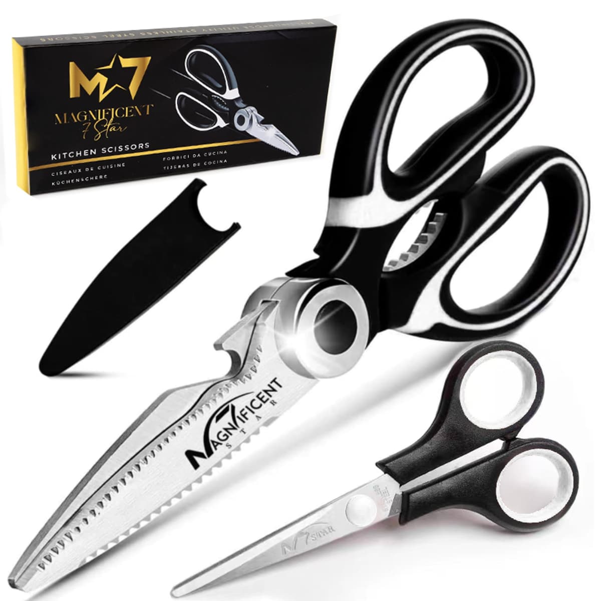 Magnificent Kitchen Scissor, Heavy Duty Scissors for Kitchen Use with Safety Cover & Soft Grip & Multi-Functional Utility Scissors, Shears for Meat Poultry Herbs Cutting, Bottle Jar Opener — view 8