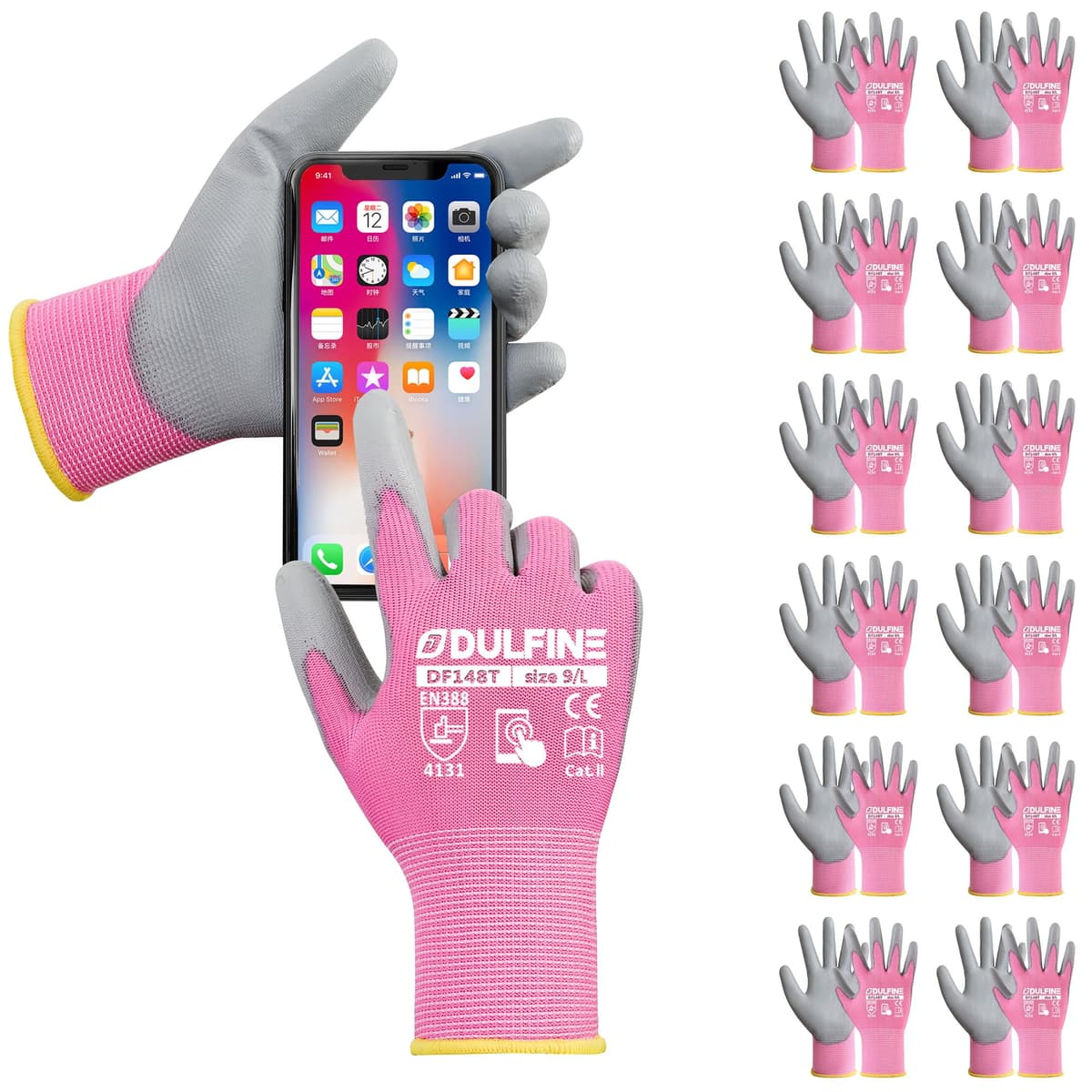 DULFINE Ultra-Thin PU Coated Work Gloves-12 Pairs,Excellent Grip,Nylon Shell Black Polyurethane Coated Safety Work Gloves, Knit Wrist Cuff,Ideal for Light Duty Work. (X-Small) — view 13
