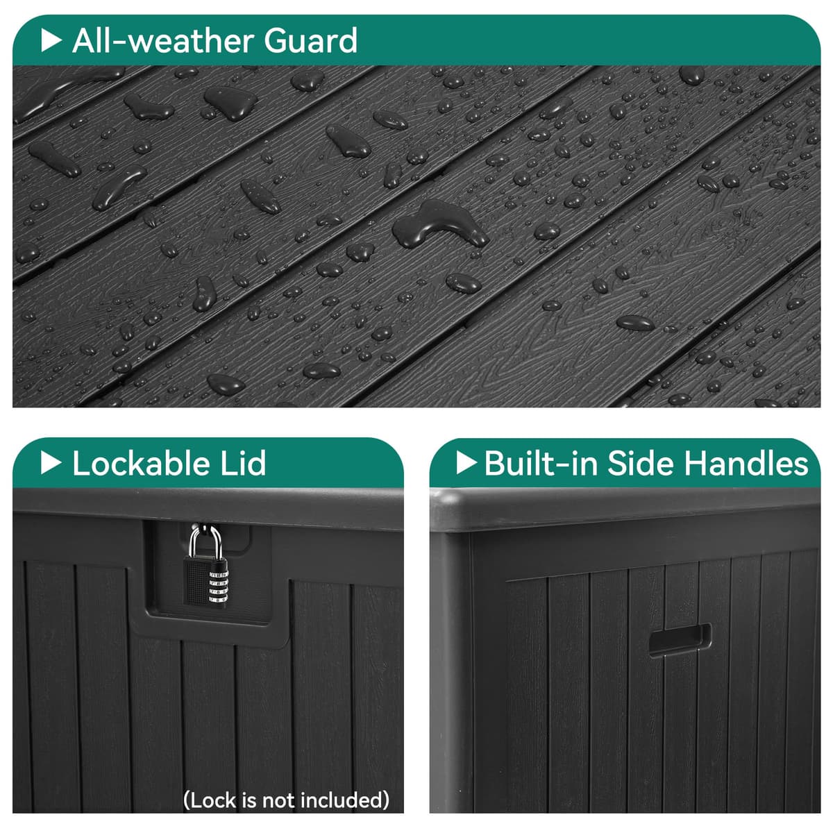 YITAHOME Garden Storage Box Outdoor 567.8L, Heavy-Duty Waterproof Resin Deck Box with Lockable Lid, All-Weather Storage Bench for Patio Furniture, Cushions, Pool & Garden Tools, Black — view 7