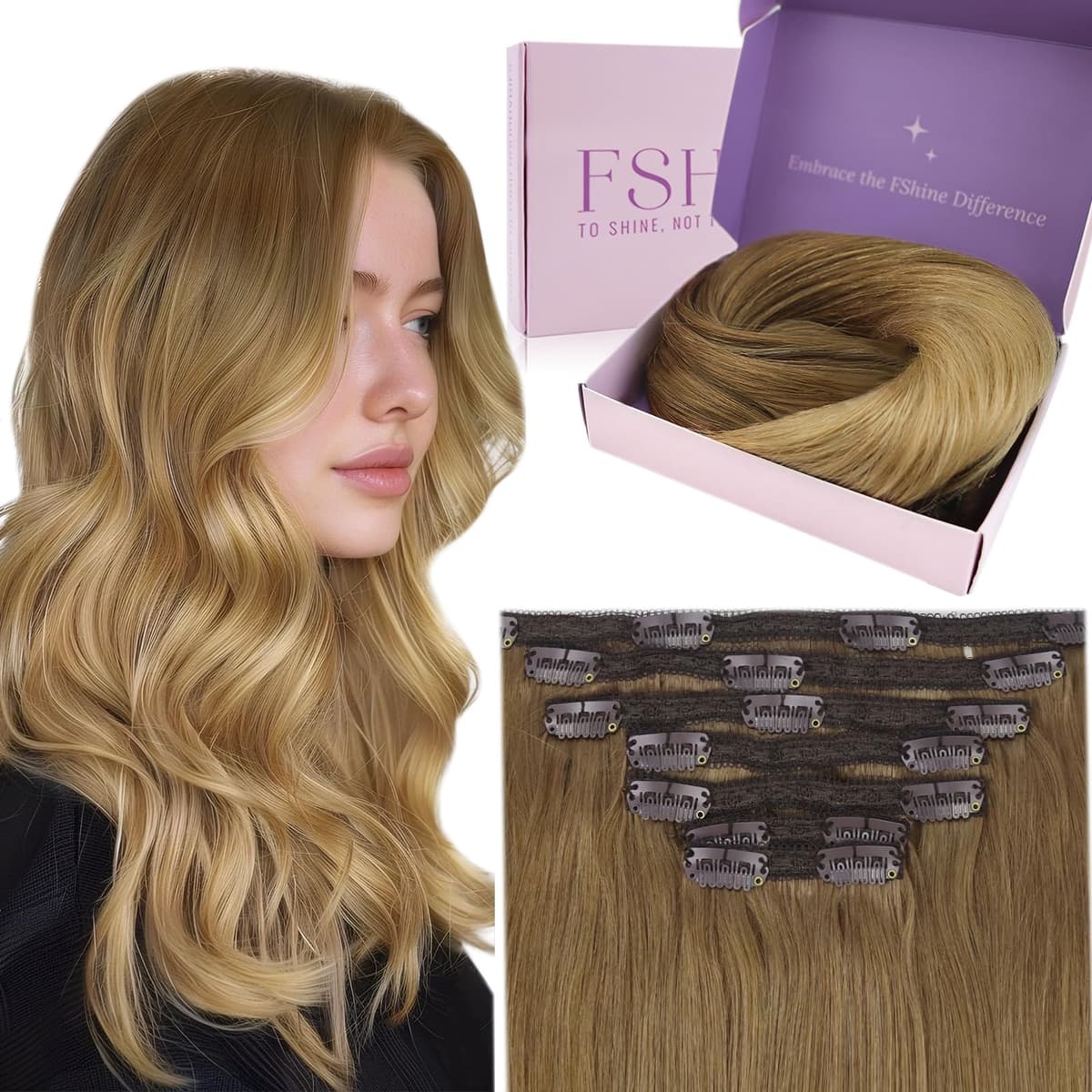 Fshine Clip in Hair Extensions Human Hair Copper Hair Extensions 18 Inch 120 g 7 pcs Color 330 Natural Straight Hair Extensions for Women Real Human Hair — view 71