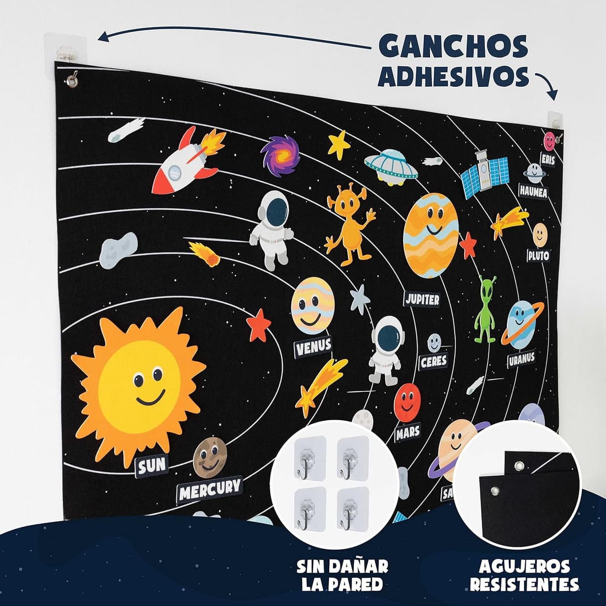 BONNYCO Sistema Solar para Niños con 61 Figuras Fieltro. Planetas Sistema Solar para Niños, Juguetes Montessori 3 4 5 6 7 8 Años. Juegos Educativos, Regalos Infantiles Planetario Cumpleaños Navidad — view 6