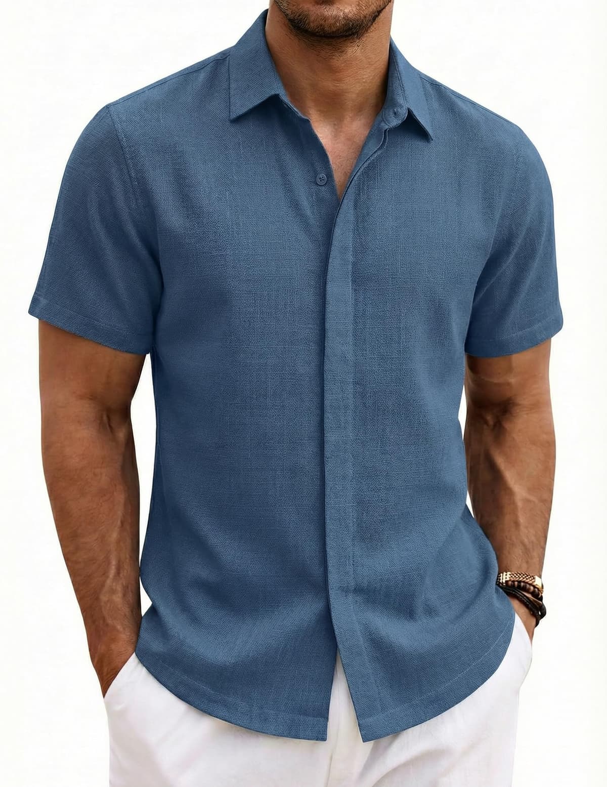 COOFANDY Camisa Hombre Manga Corta Verano 100% Algodón Camisas Hombre Casual Regular Fit — view 7