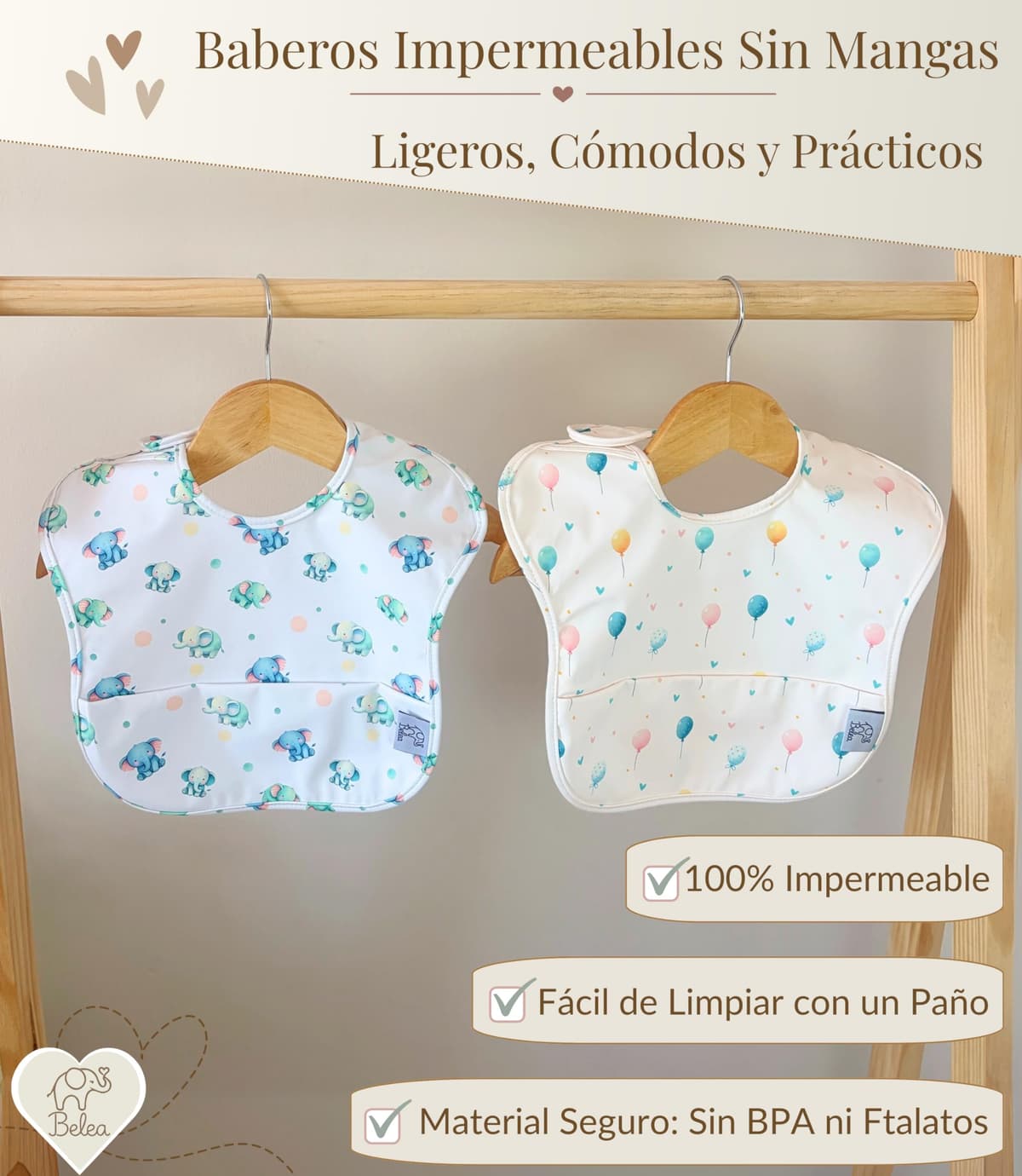 Pack 2 Baberos Bebe Impermeables Sin Mangas BLW 6 Meses a 5 Años Bolsillo Recogemigas Babete Impermeável Babero Infantil Sin BPA Regalo Baby Shower Cumpleaños Bebé — view 3