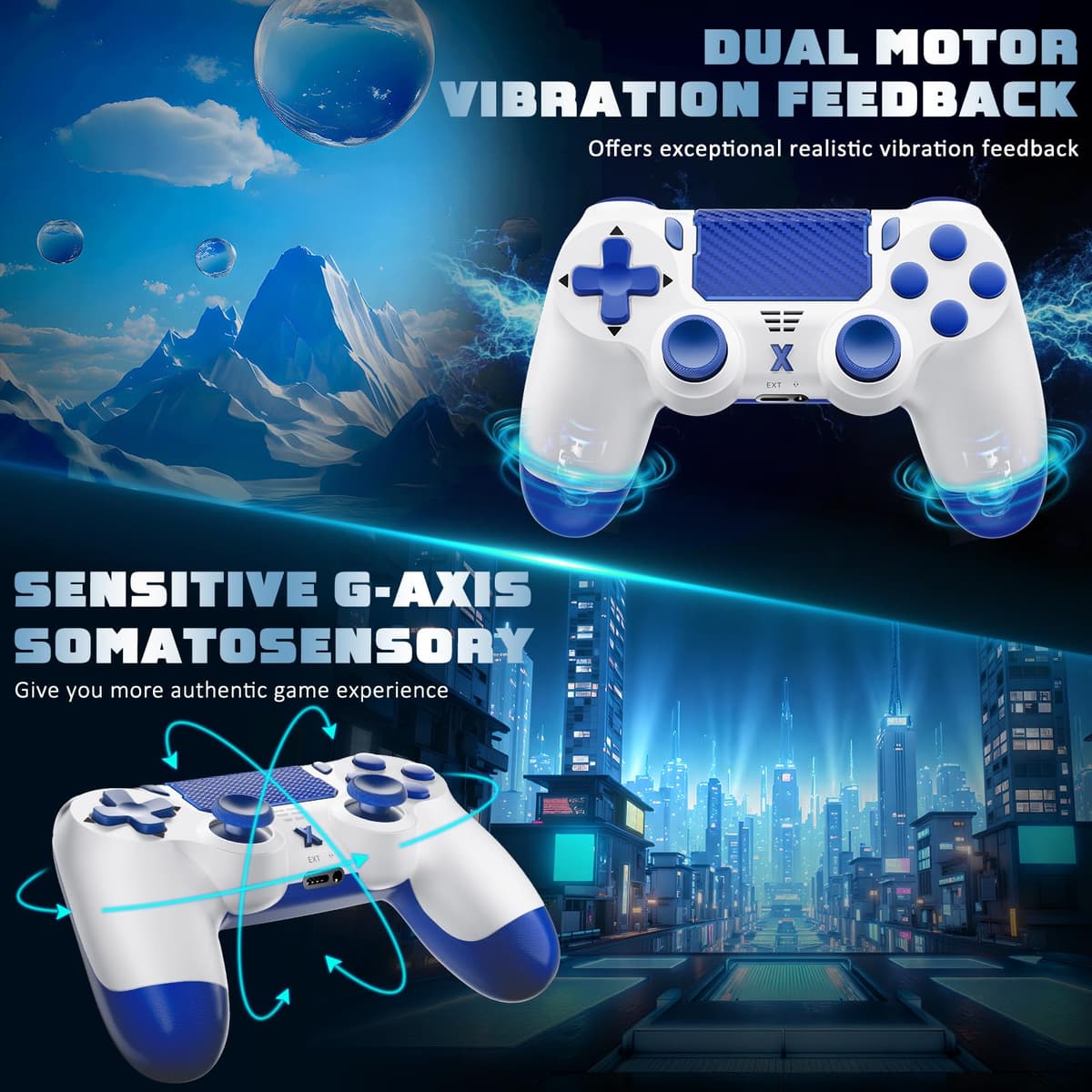 Jeifhxu Wireless Controller for PS-4, Upgraded Controller Wireless for PS-4/Slim/PC, Bluetooth Gamepad Joystick with Dual Vibration/Touch Panel/ 3.5mm Audio Jack/Six-Axis/Ergonomic(Blue) — view 4