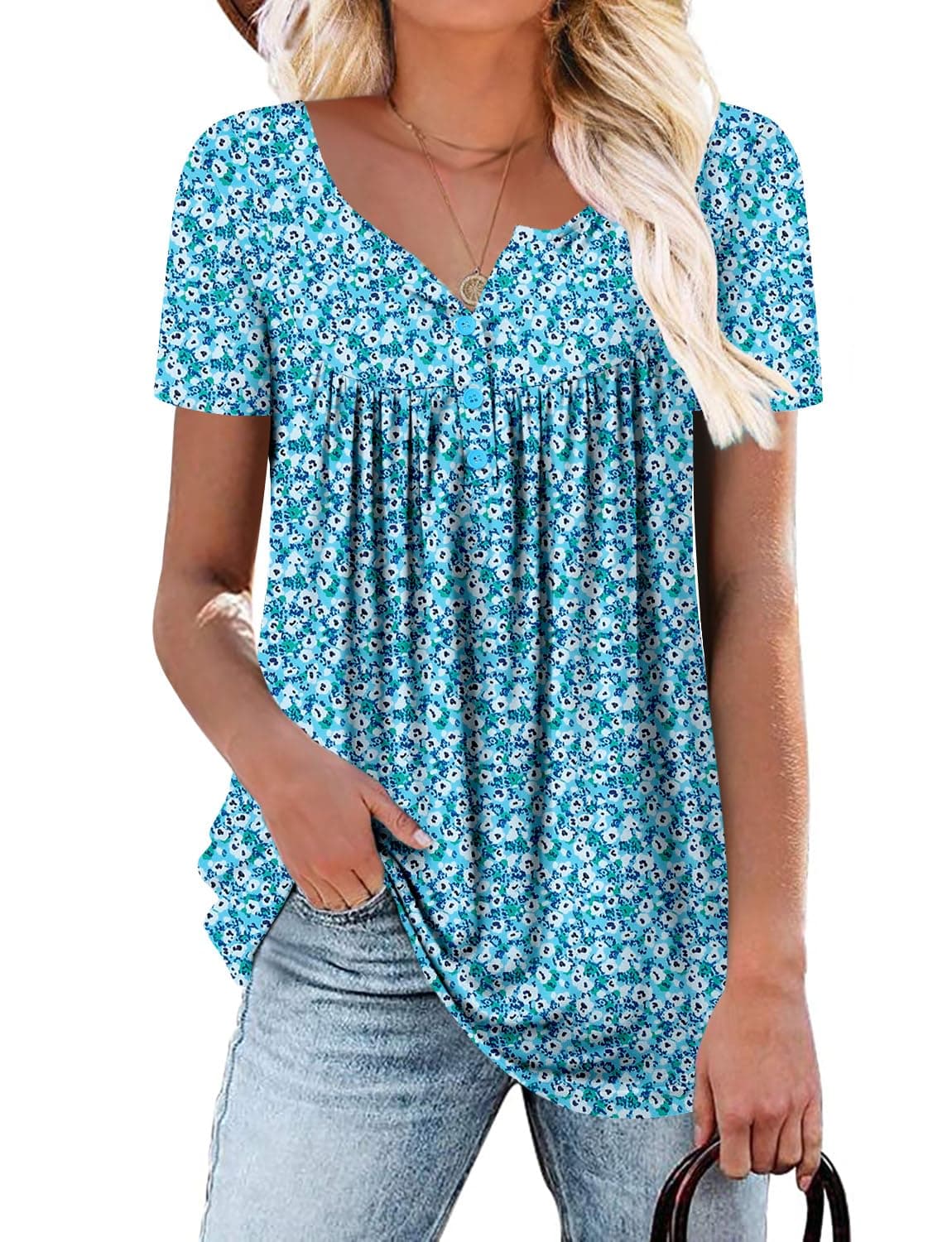 KISSMODA Ladies Pleated Tunic Tops for Women Buttons up Long Sleeve Shirts Floral Print — view 33