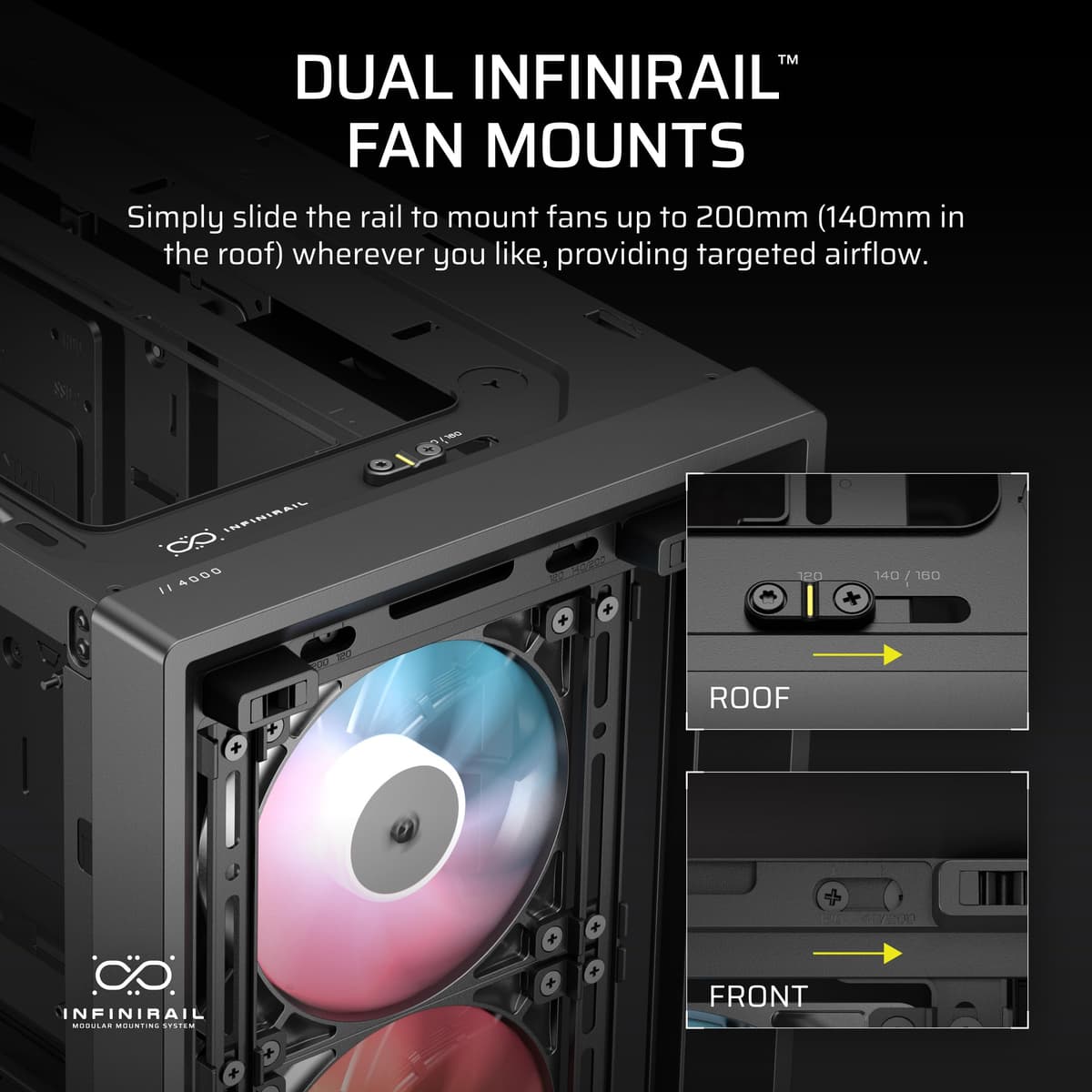 CORSAIR FRAME 4000D LCD RS ARGB Modular Mid-Tower ATX PC Case – XENEON EDGE LCD Touchscreen, InfiniRail Fan Mounting System, 4x RS120 ARGB PWM Fans, Reverse Motherboard Support – Black — view 5
