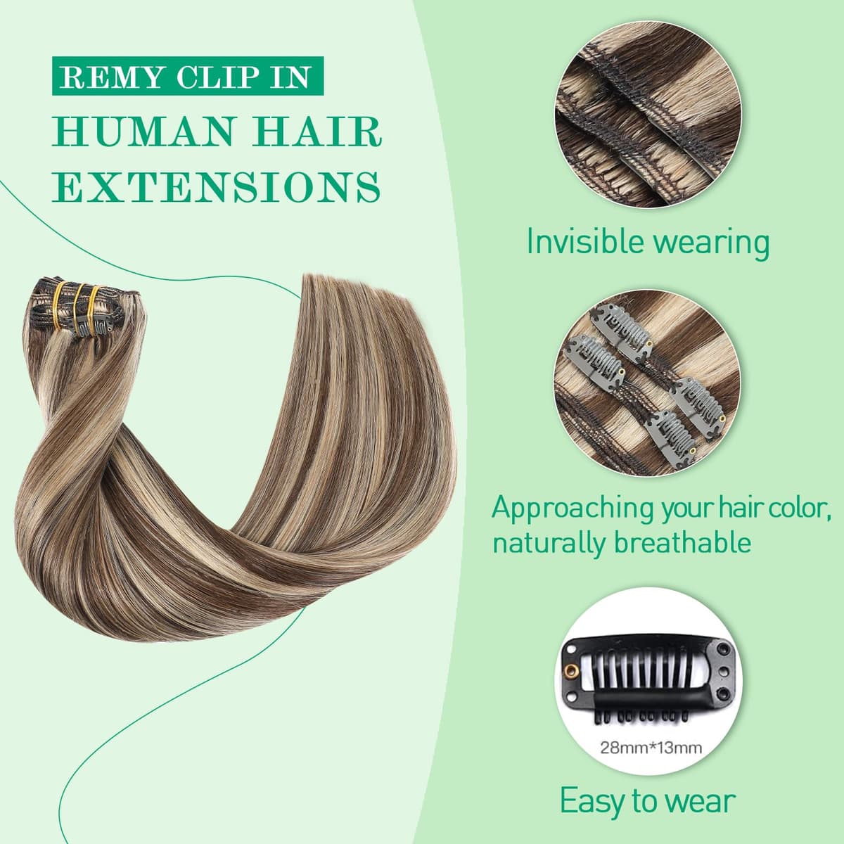 SURNEL Extensiones Clip Pelo Natural 100g 35cm 6 Piezas Castaño Chocolate Extensiones De Clip De Humano Real Extensiones Pelo Natural Remy (C#4-35cm) — view 84