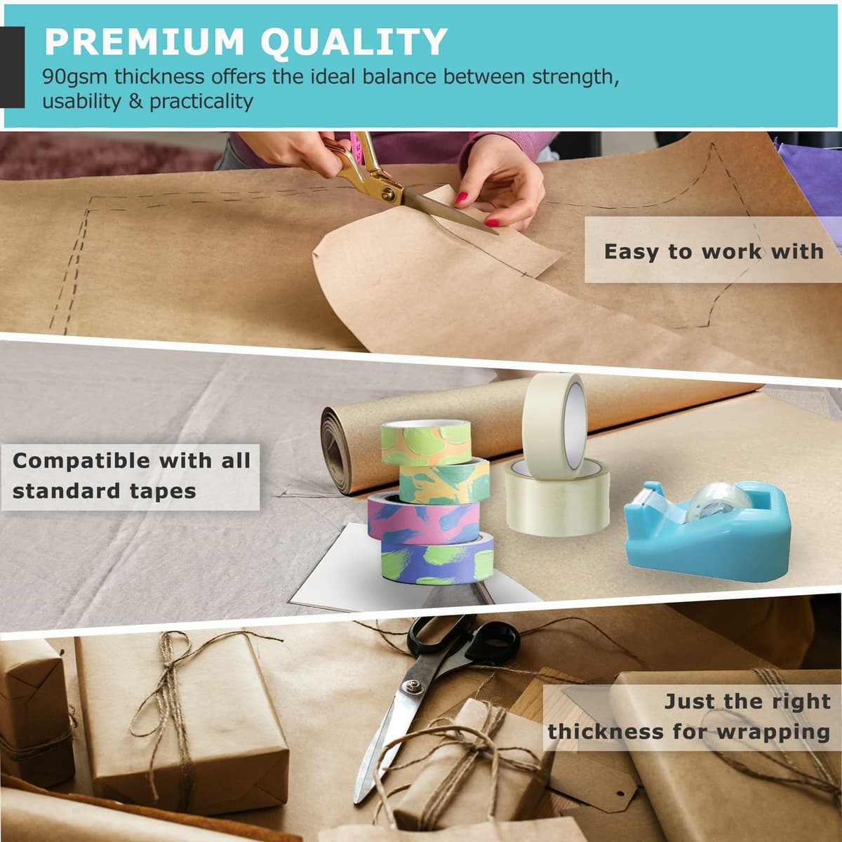 Triplast Brown ECO Kraft Paper (400mm x 30m) - Eco-Conscious & Recyclable - Multipurpose Wrapping Paper Roll with a Premium & Rustic Finish - Ideal for Gift Wrapping, Parcel Packing, Arts & Craft — view 4