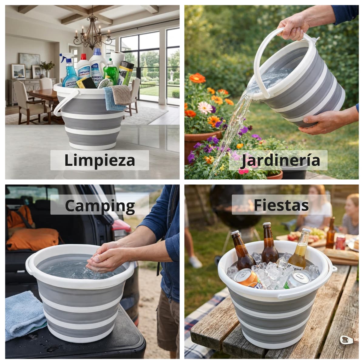Cubo Plegable 10L Silicona Resistente con Asa, Cubeta Plegable Compacta, Cubo Multiusos Ahorra Espacio, Ideal para Limpieza, Cocina, Camping, Coche, Maletero y Hogar — view 4