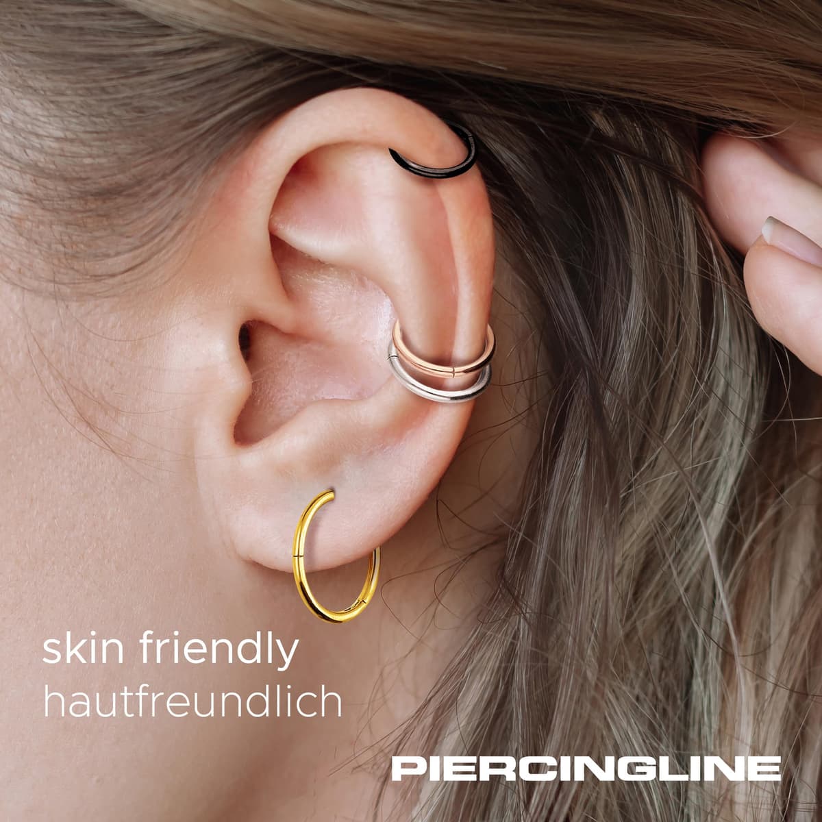 PIERCINGLINE Anillo segmento Clicker de acero quirúrgico – Piercing en oro, plata, rosa, negro o azul – para nariz, tabique, oreja, hélice o tragus — view 6