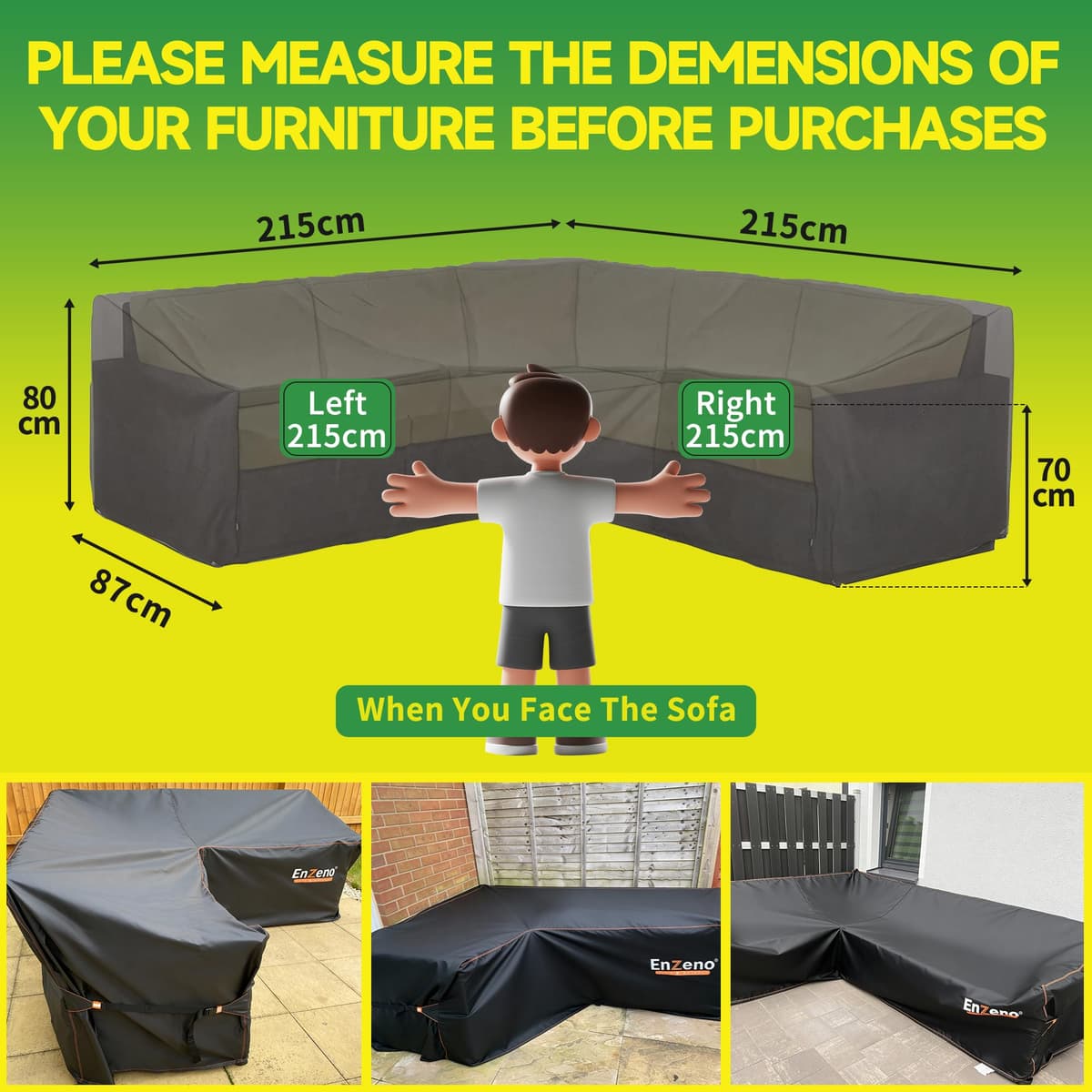 Enzeno Garden V-Shape Furniture Cover Waterproof,420D Heavy Duty Oxford Fabric Outdoor Rattan Corner Sofa Cover with Waterproof Tape (215 * 215 * 87cm) — view 2