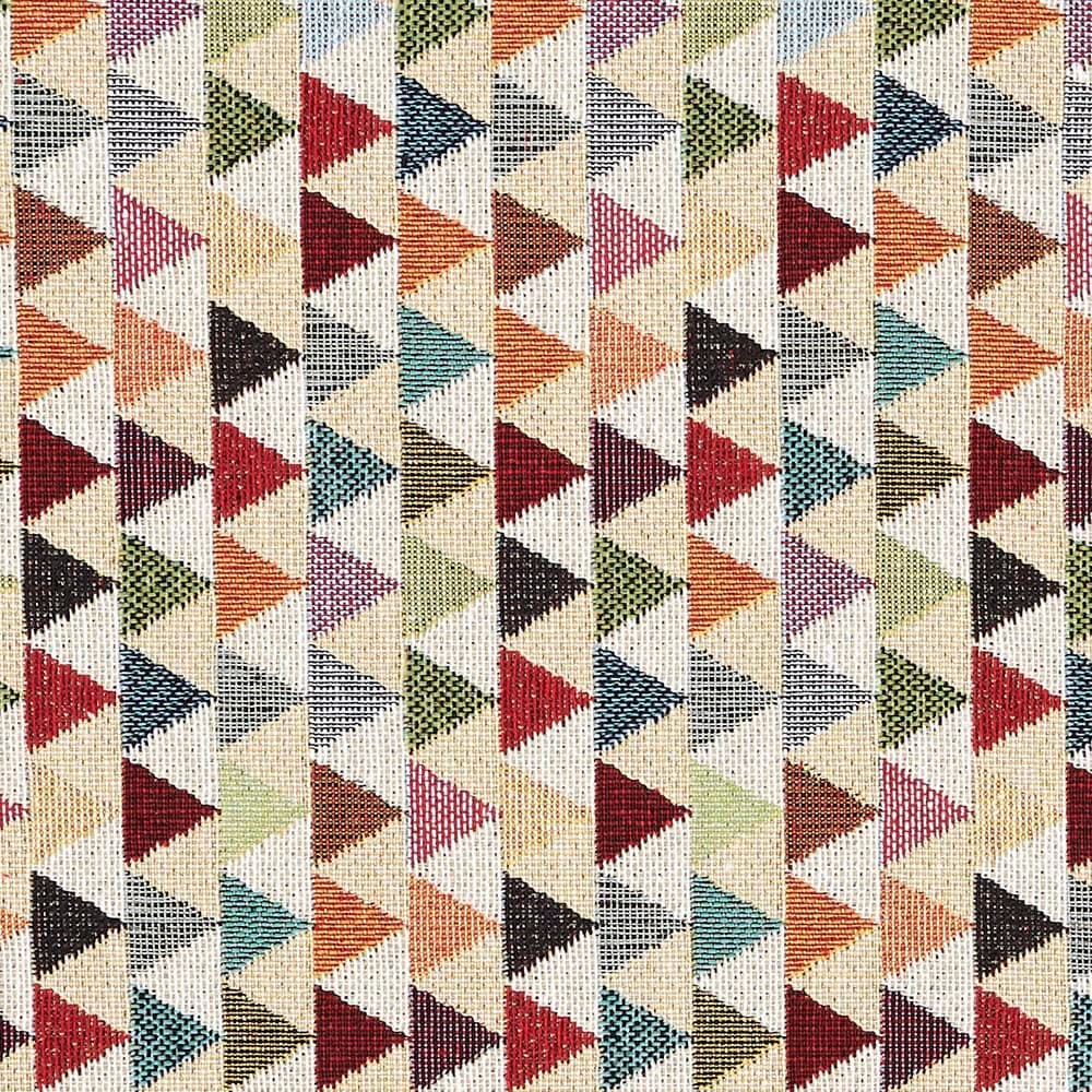 Kt KILOtela - Tela Tapicería, Jacquard Gobelino, Tapizar Sillas, Cojines, Sofá, Resistente, 100 cm Largo x 280 cm Ancho, Triángulos, Multicolor, Beige - 1 Metro