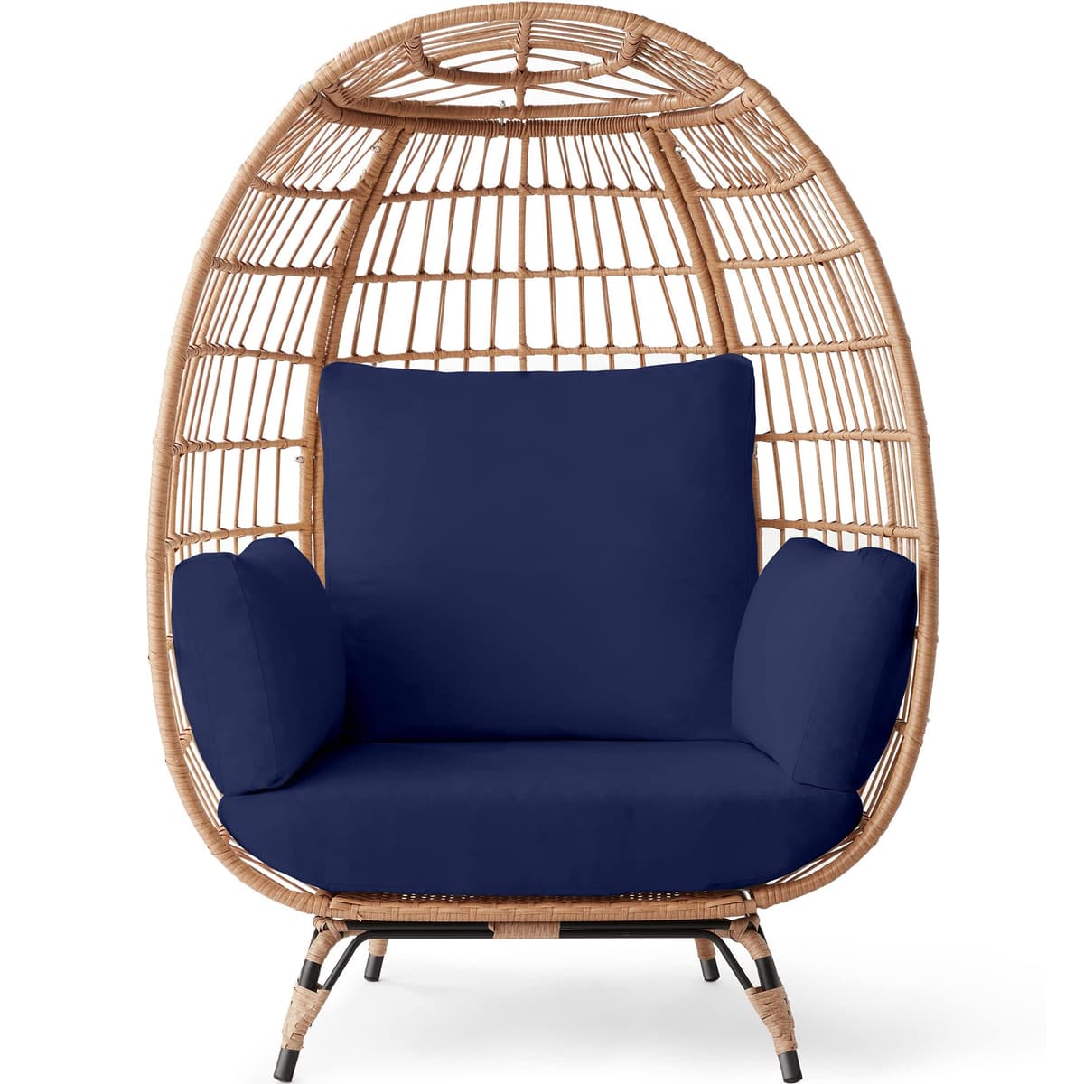 Best Choice Products Wicker Egg Chair, Oversized Indoor Outdoor Lounger for Patio, Backyard, Living Room w/ 4 Cushions, Steel Frame, 440lb Capacity - Ivory — view 14