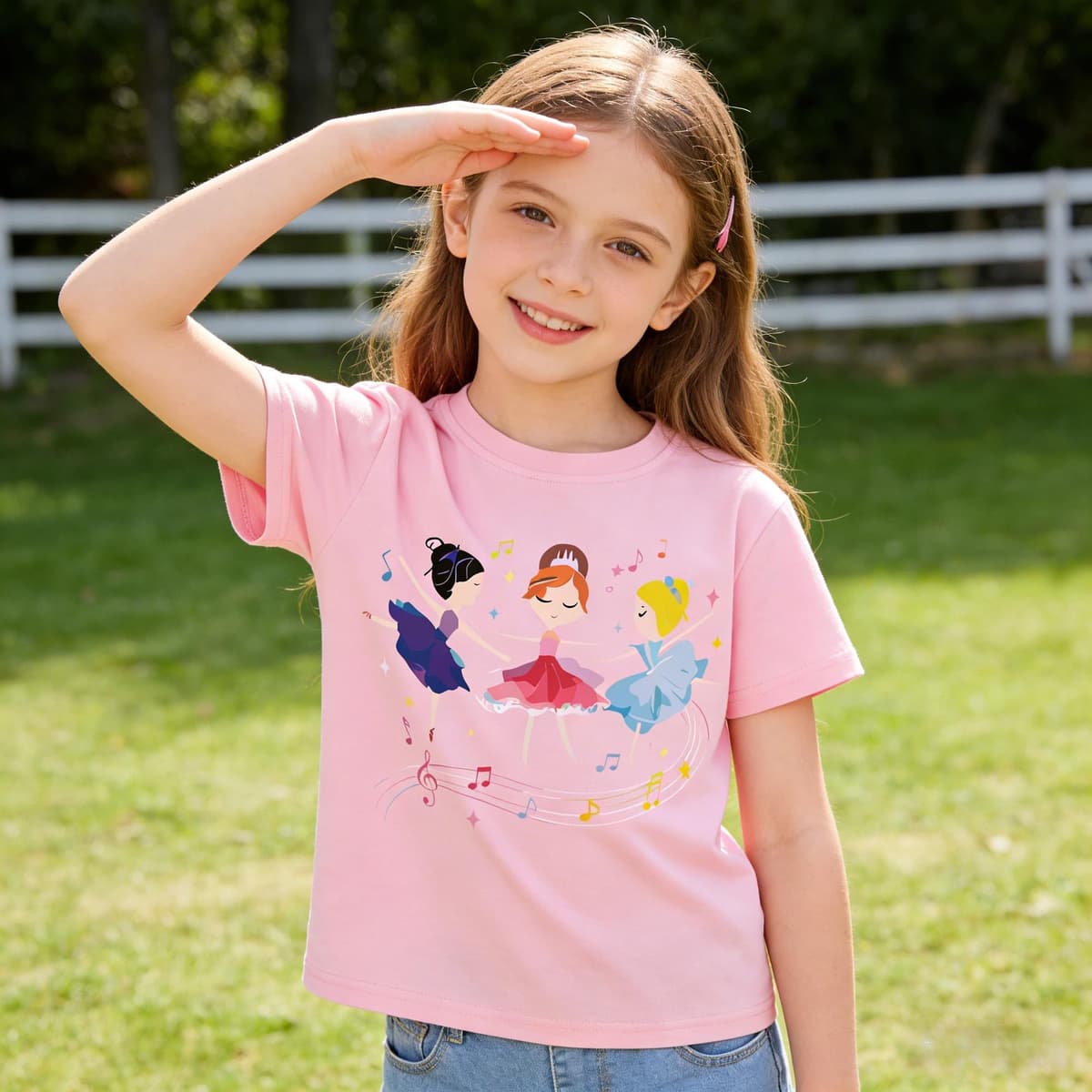 Camisetas de Manga Corta Niñas, Camiseta Algodon para Niña de Verano, Cuello Redondo T-Shirts Moda Informal Tops para Niños 3-8 Años — view 3