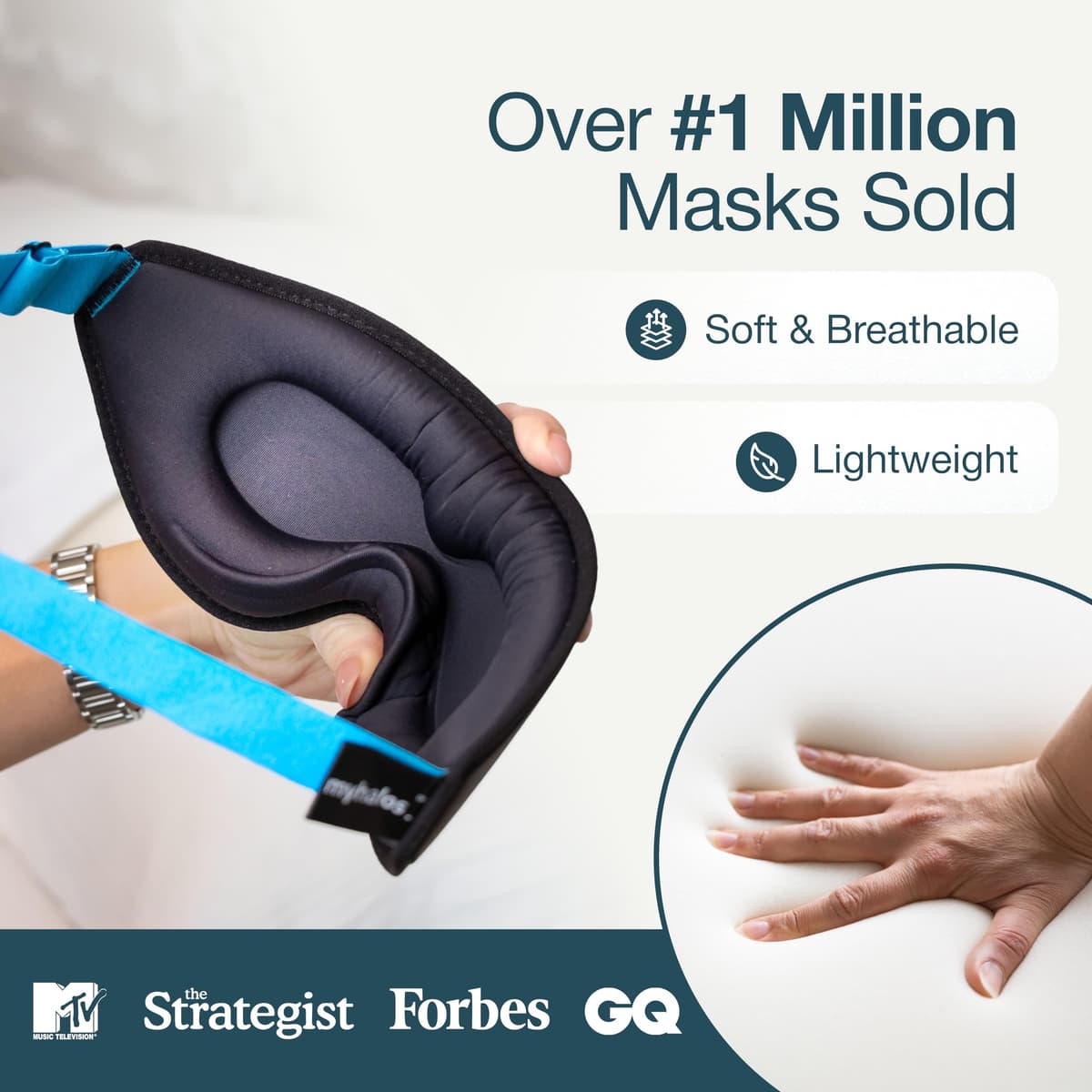 MyHalos® 100% Blackout Sleep Masks for Women & Men - Zero Eye Pressure Eye Mask for Sleeping -Our Halo Sleep Mask Includes a Storage Pouch- Black Eye Mask for Travel or Blindfold — view 3