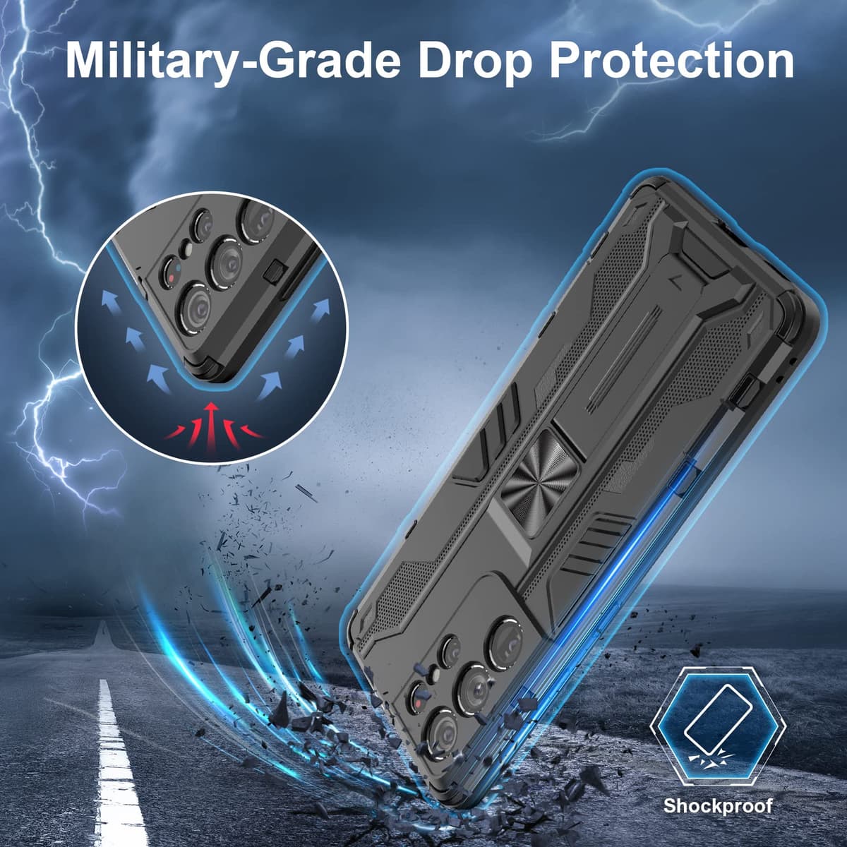 Funda para CMF Phone 2 Pro, Carcasa Antigolpes con Soporte anular metálico, Case Protectora de Grado Militar, Negro — view 1324