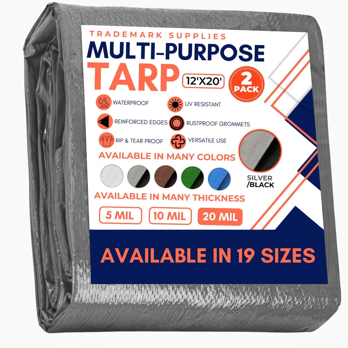Large Waterproof Tarp- Heavy Duty Thick Poly Tarpaulin Ideal for Canopy Tents, Boats, RV or Pool Covers- Multipurpose Protective Tarps with Grommets for Indoor and Outdoor Use — view 29
