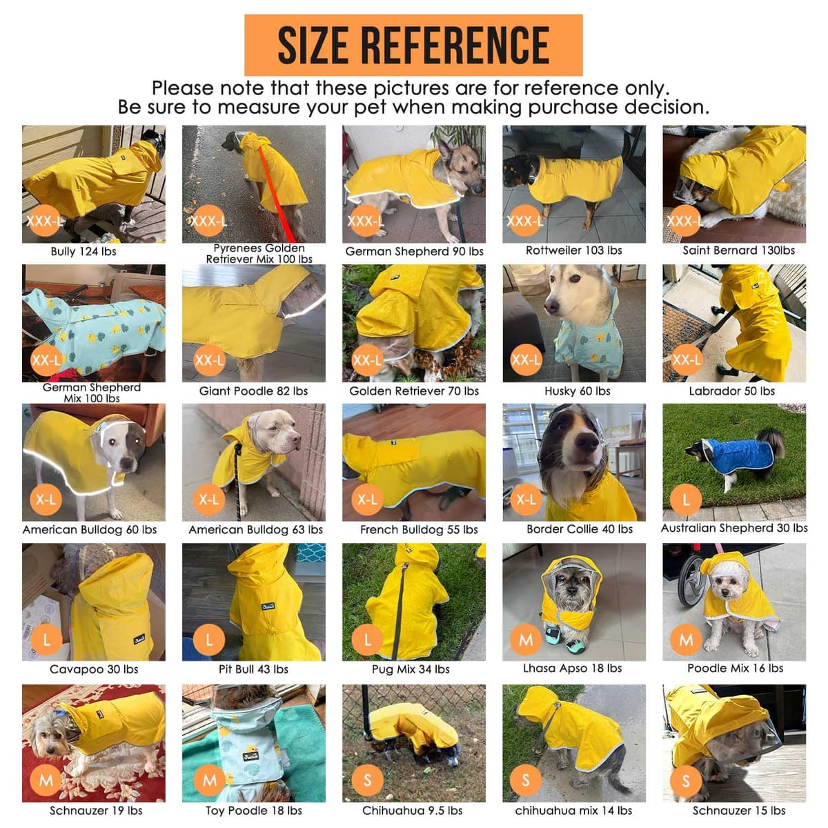 Lukovee Dog Raincoat, Adjustable Dog Rain Jacket with Clear Hooded Double Layer for Large Medium Small Dogs Puppies, Waterproof Rain Coat Poncho with Reflective Storage Pocket & Rim (Yellow,M) — view 3