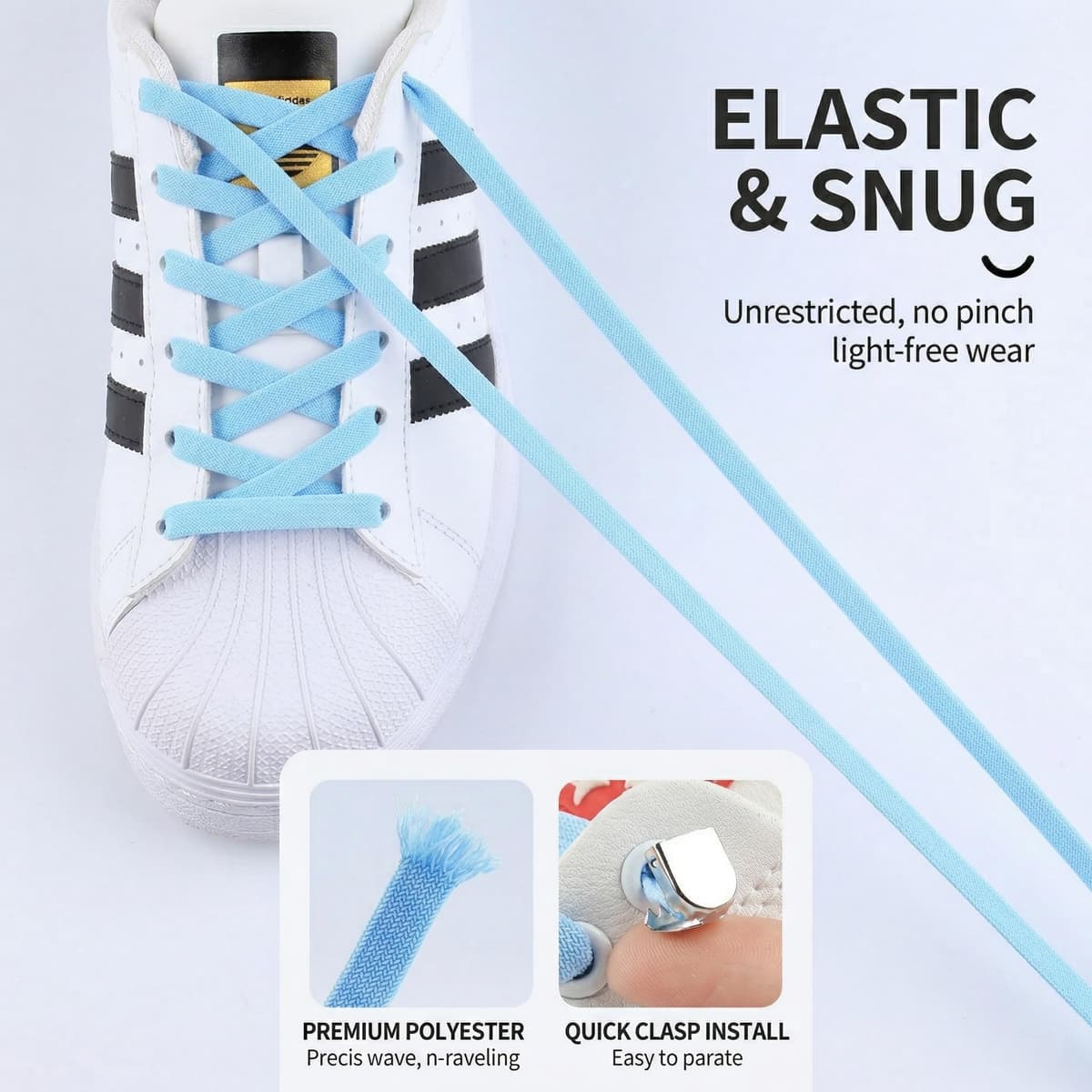 2 pares de cordones elásticos sin atar para tenis, cordones planos elásticos sin atar, cordones planos ajustables con cordones de metal — view 3