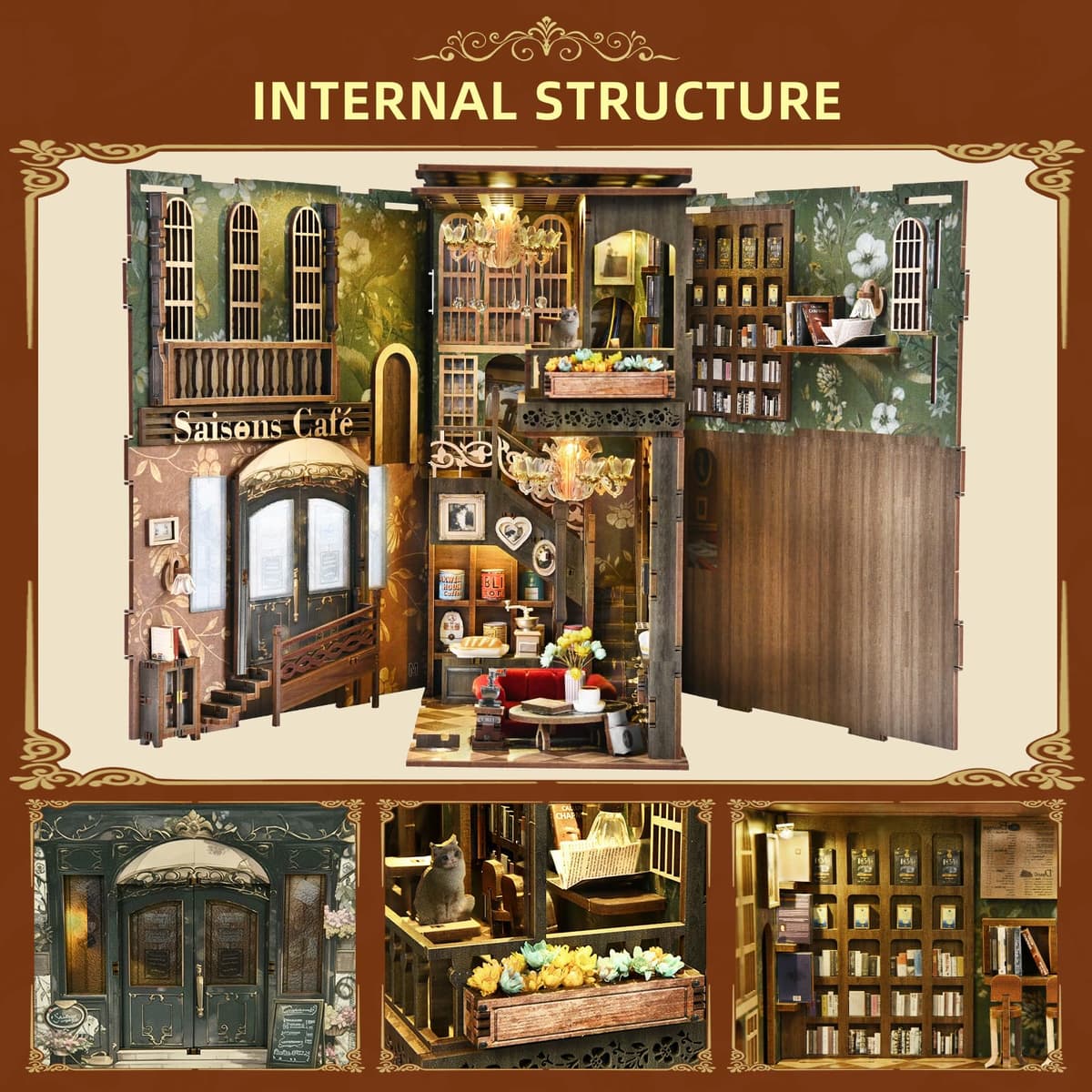 MiniCity Book Nook – Kit de construcción – Casa de muñecas en Miniatura 3D – Esquina de Libros – LED – Temporada Luminosa – Café — view 5