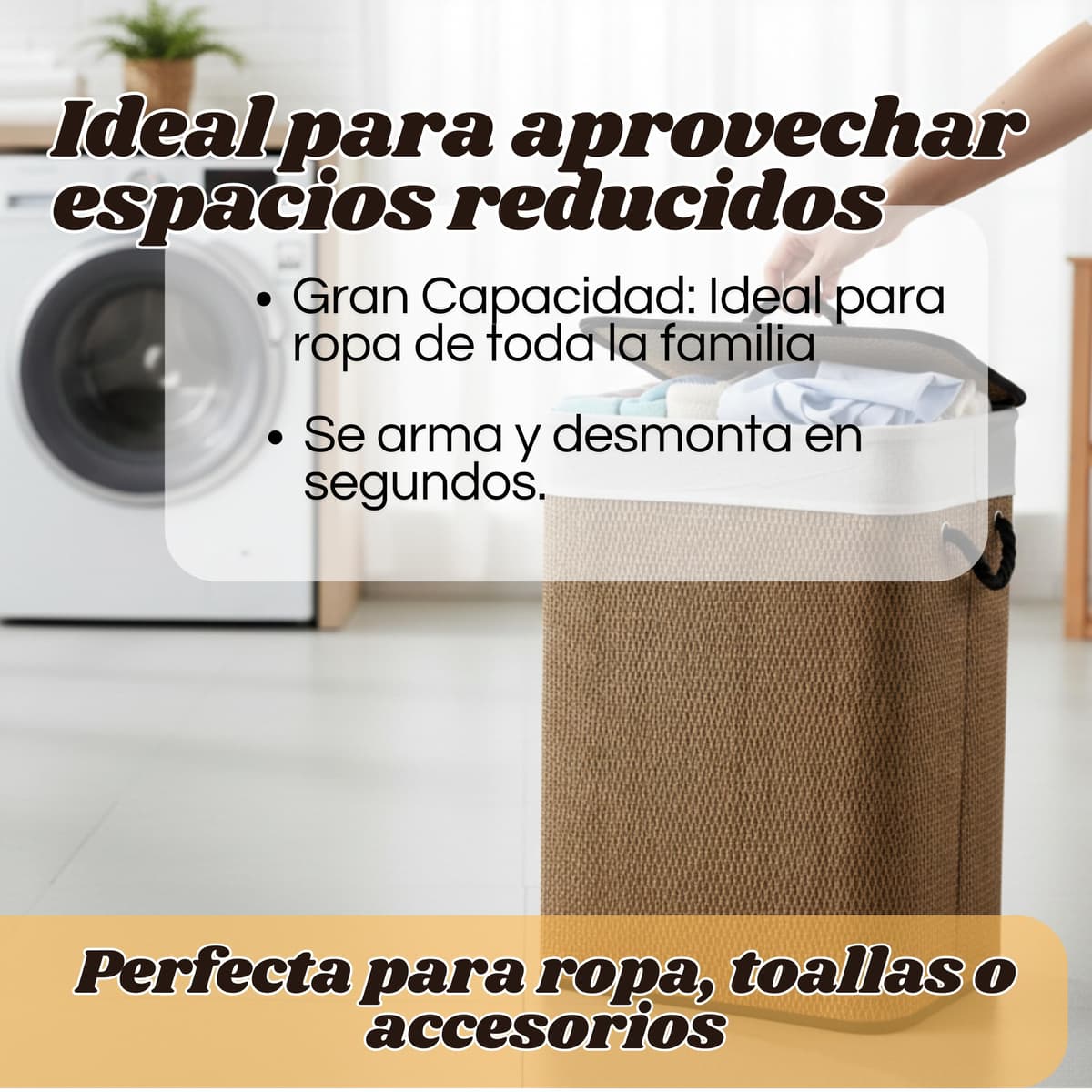 Weida Cesto de la Ropa Sucia de Bambú | Con Tapa y Asas Plegable | Bolsa Extraíble y Lavable | Diseño Natural | Para baño o Dormitorio | Color Marrón Oscuro Bambú (60cm-40cm-30cm Rectangular) — view 5