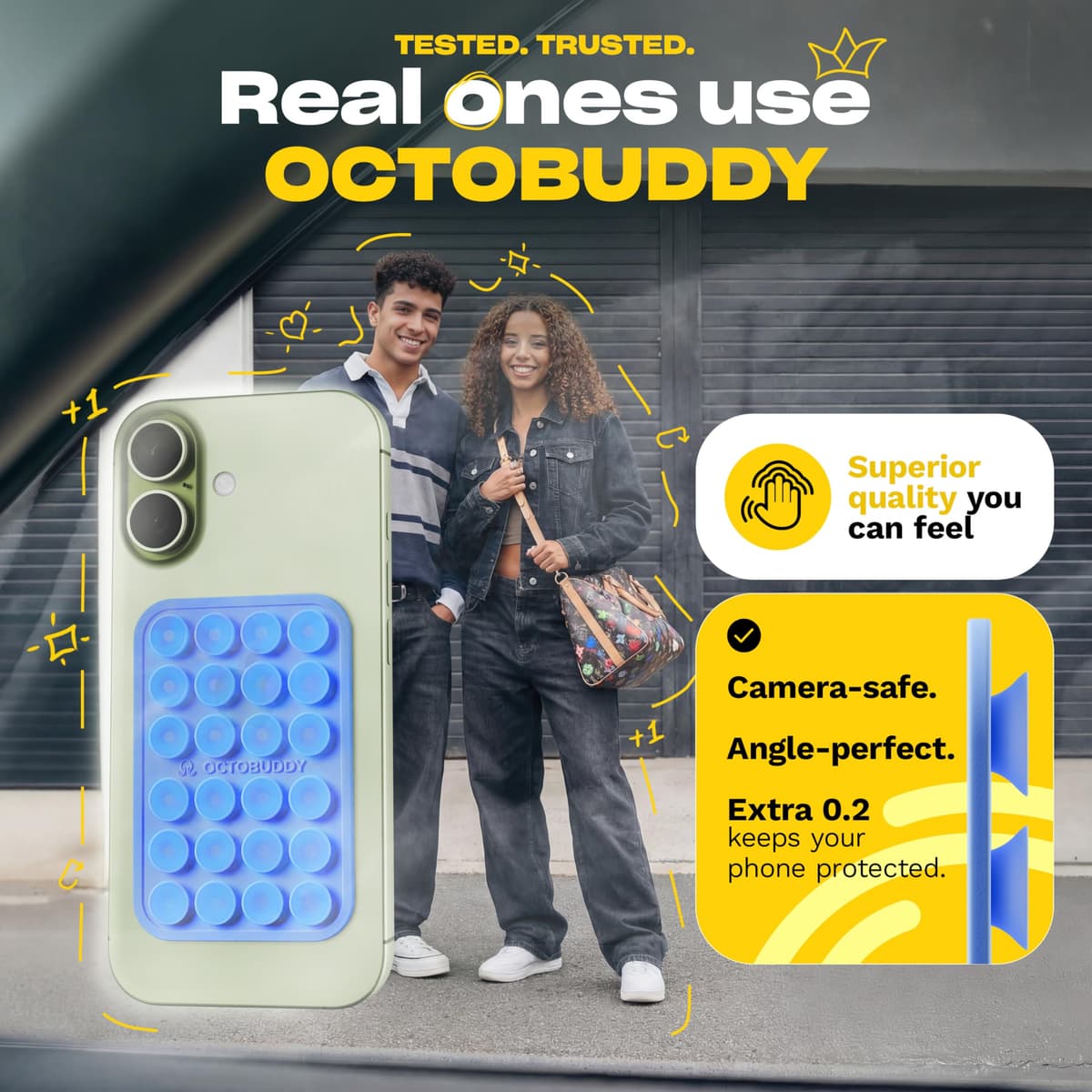OCTOBUDDY || Silicone Suction Phone Case Adhesive Mount || (iPhone and Android Cellphone case Compatible, Hands-Free Mobile Accessory Holder for Selfies and Videos) Fidget Toy (See-Through) — view 3