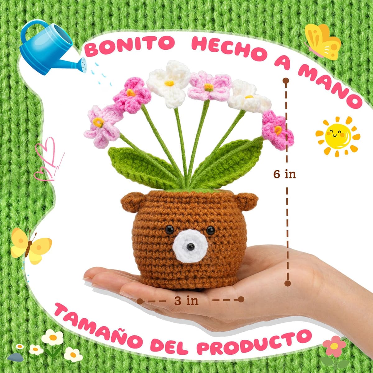 Regalo Día de la Madre, Regalo Mamá Flores de Crochet Ositos Peluche, Regalo Cumpleaños Madre, Tarjeta de Regalo Adjunta - la mejor Mamá del mundo, Te quiero mamá, Bolsita con Estampado Delicado — view 3