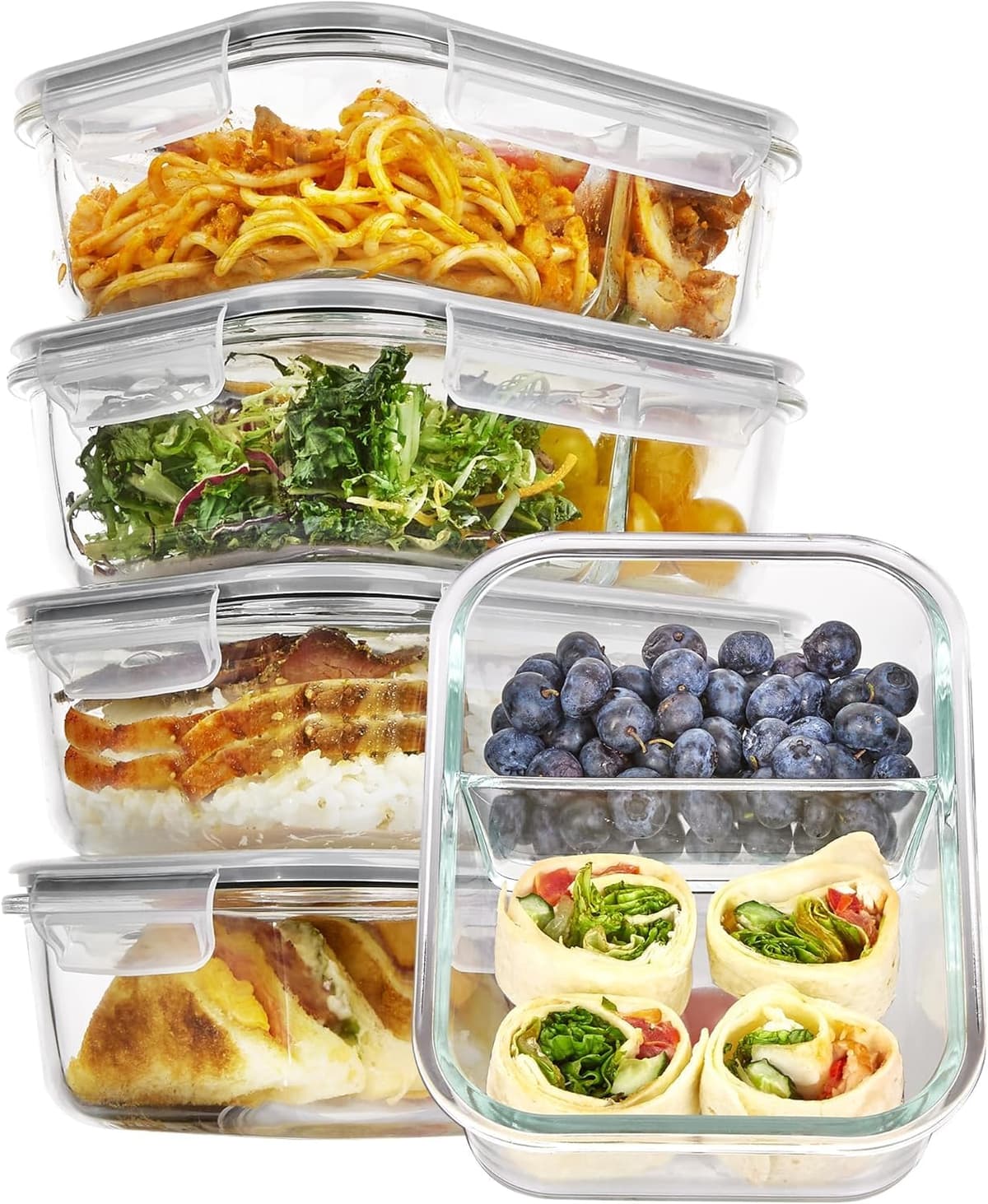 Vtopmart Set de 8 Unidades Recipientes de Cristal para Alimentos, Recipientes de Vidrio Hermeticos con Tapa, Reutilizables, Apilables, Apto Lavavajillas y Microondas,Libre de BPA — view 8