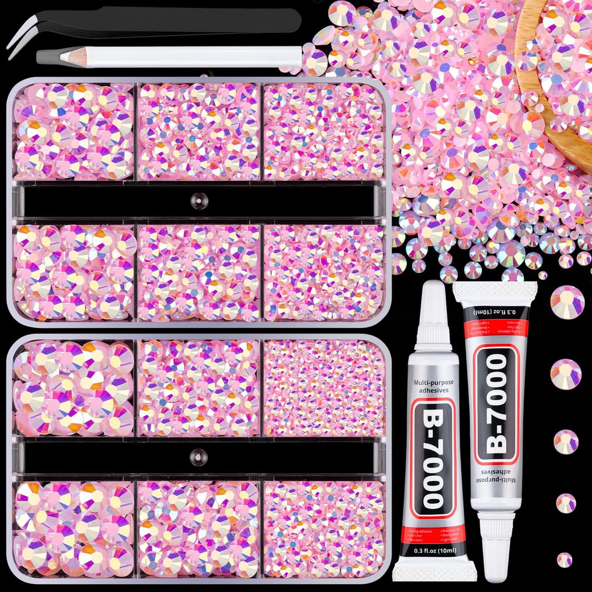 Resin Jelly Rhinestones for Crafting with B7000 Jewelry Glue, 2 Boxes Gold Flatback Crystals with 2Pcs 10ml Glue, Bedazzling Non Hotfix Gems for DIY Tumblers Clothing Shoes Manicure — view 32