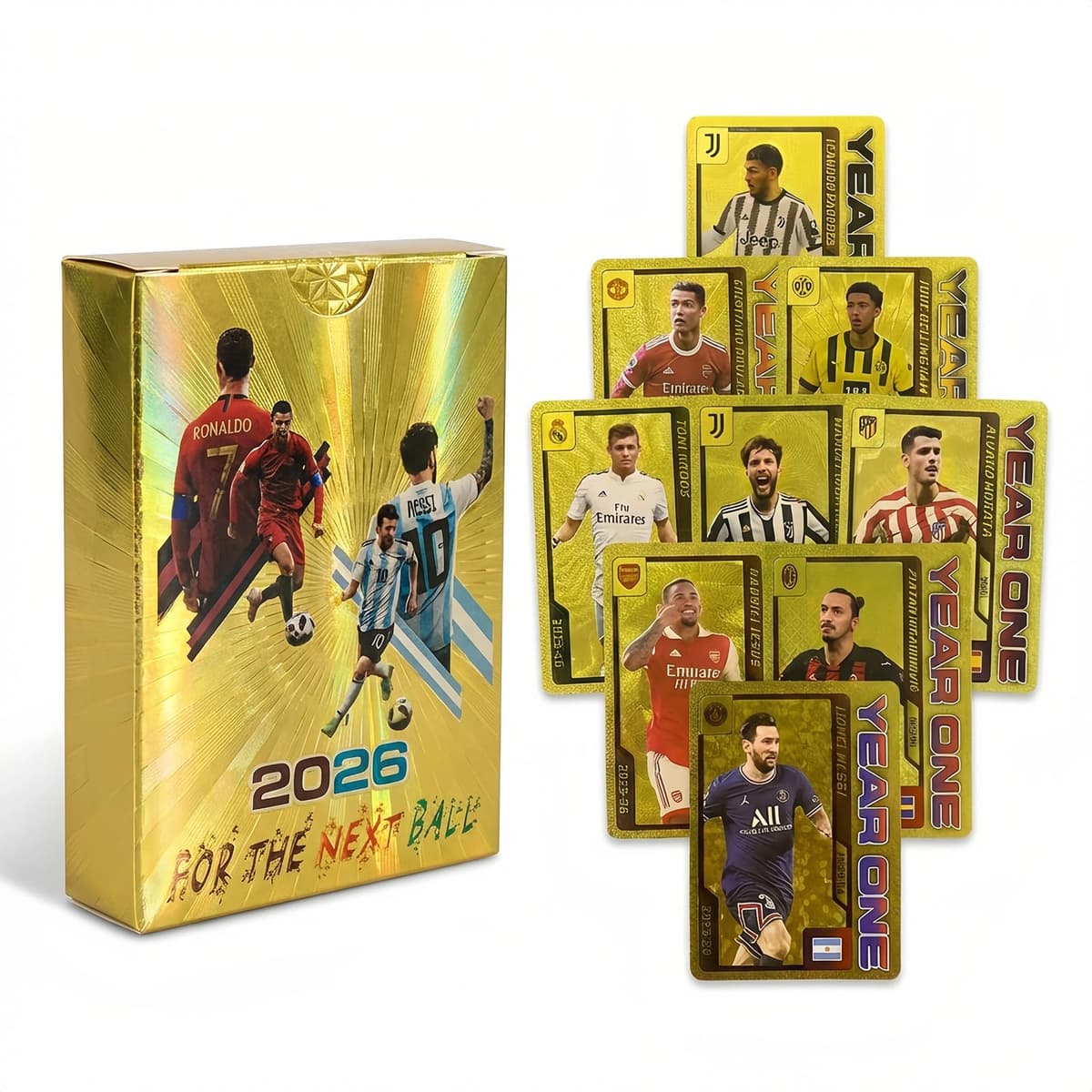 55 Pcs Gold Foil Football Cards Set, 2026 Premium Soccer Collectible Cards for Fans, Plated Trading Cards, for Football Enthusiasts, Luxury Soccer Star Collection (Gold)