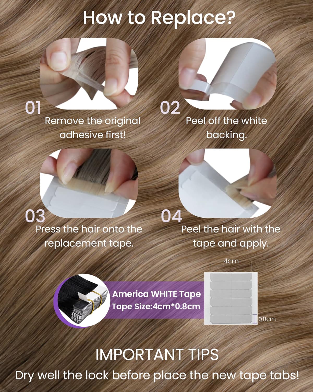 LaaVoo Tape in Hair Extensions Human Hair Blonde Tape Hair Extensions Real Human Hair Invisible Tapes Remy Straight Balayage Brown to Blonde Hair Double Sided Tabs 20pcs 50g 16 Inch #8/18/60 — view 97