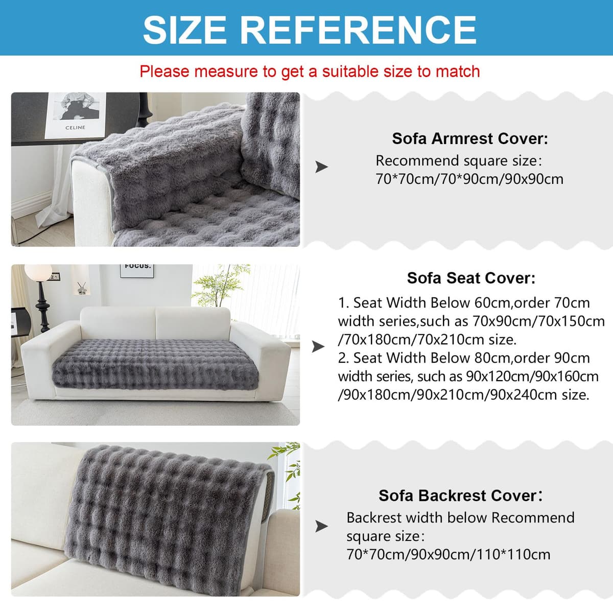 Topchances Soft Plush Sofa Cover - New Non-Slip Sofa Covers 1 2 3 Seater, Rabbit Faux Fur Couch Covers, Fluffy Couch Cover, Sofa Cover L Shape Furniture Protector for Living Room (Dark Grey, 90x180) — view 2