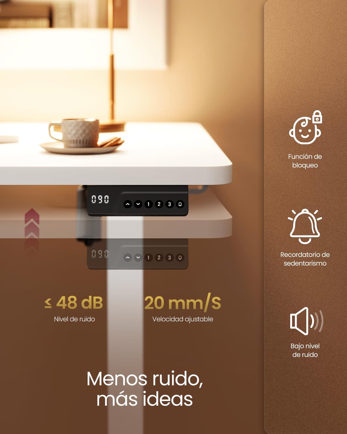 VASAGLE Escritorio Eléctrico Ajustable en Altura, Escritorio para Ordenador, Recordatorio de Sedentarismo, Función de Memoria con 4 Alturas, para Oficina, 140 x 60 cm, Blanco Nube LSD314WZ03 — view 6