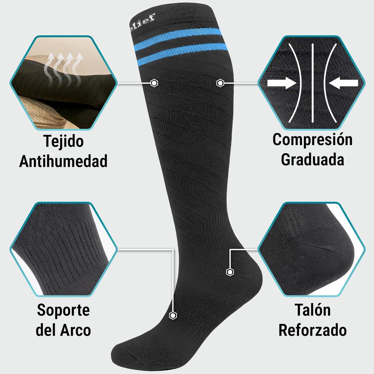 360 Relief Medias de Compresión Mujer y Hombre - 1 Par Calcetines de Compresión para Deportes, Correr, Volar, Viaje, Trabajo, Footing - S/M Beis con Bolsa de Malla — view 67