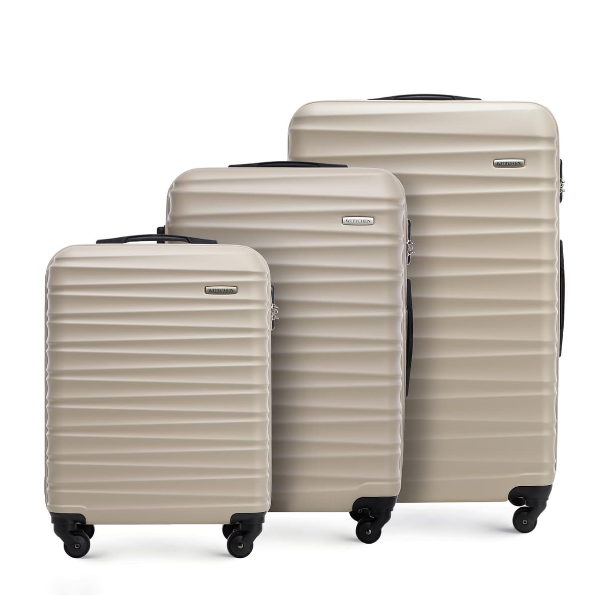 WITTCHEN Maleta Grande Trolley ABS rígido para facturación con 4 Ruedas giratorias Cerradura de combinación asa telescópica Groove Line Negro Ryanair/Vueling/Iberia/easyJet/Iberia Express — view 43