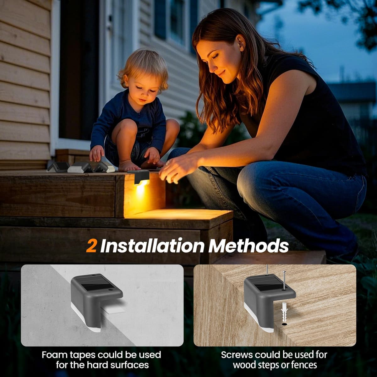 GIGALUMI Luces Solares para Exteriores Pack de 16, Luces para Escaleras, Impermeables, Iluminación LED para Escaleras Exteriores, Escalones, Vallas, Patios, Terrazas, Gris, Blanco Cálido — view 4