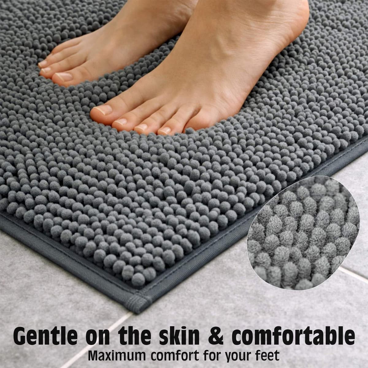 WohnDirect Alfombra Baño Gris 45x45cm • Alfombrilla baño Antideslizante y Lavable • Cómoda Y Súper Absorbente — view 5