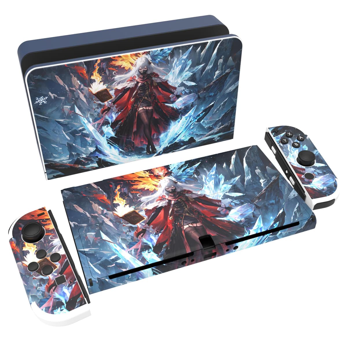 playvital Full Set Protective Stickers for Nintendo Switch OLED Model, Customized Vinyl Decal Skins for Switch OLED Console & Joycon & Dock & Grip - Nebula Galaxy — view 11