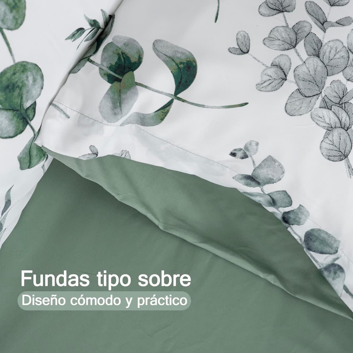 Etrexonline Juego de Funda Nórdica 4 Piezas Cama 135 Microfibra Suave Transpirable - 1 Funda Edredón 220x220 cm, 1 Bajera 135x200+30 cm y 2 Fundas de Almohada 50x70 cm (Eucalipto) — view 5